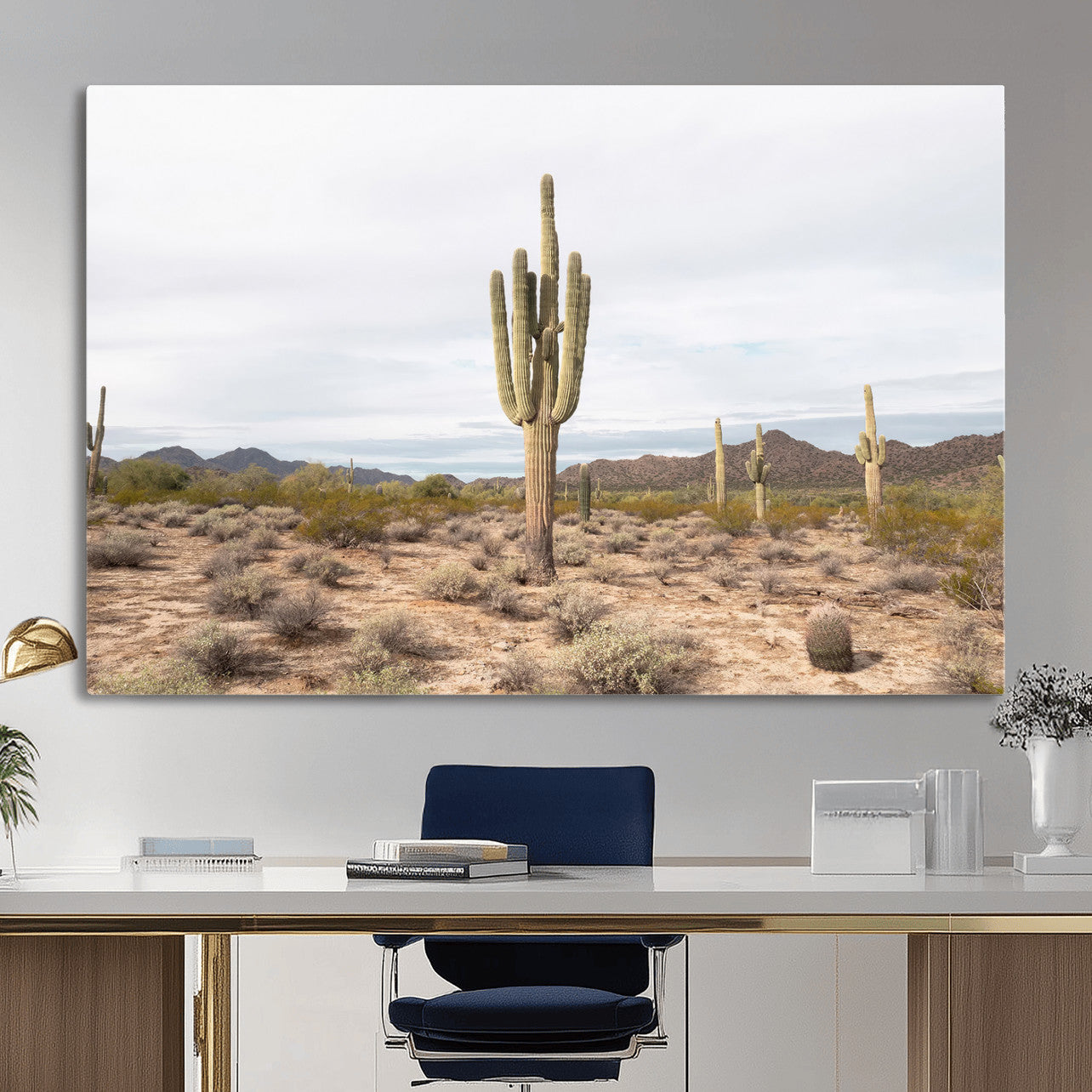 MGV-CV-36X24 - Saguaro Cactus Wall Art Canvas Print, Framed Desert Cactus Art Picture Print, Earthy Desert Perfect Southwestern Boho Decor Artwork