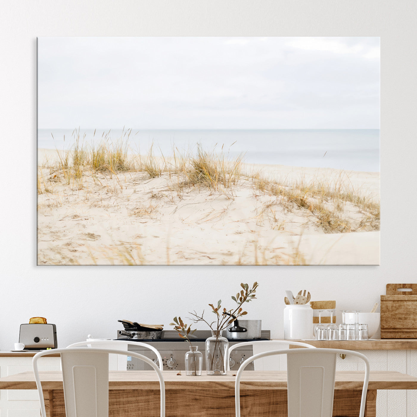 -Beach Dunes Wall Art Canvas Print, Framed Coastal Grass Art Picture Print, Sand Perfect Minimalist