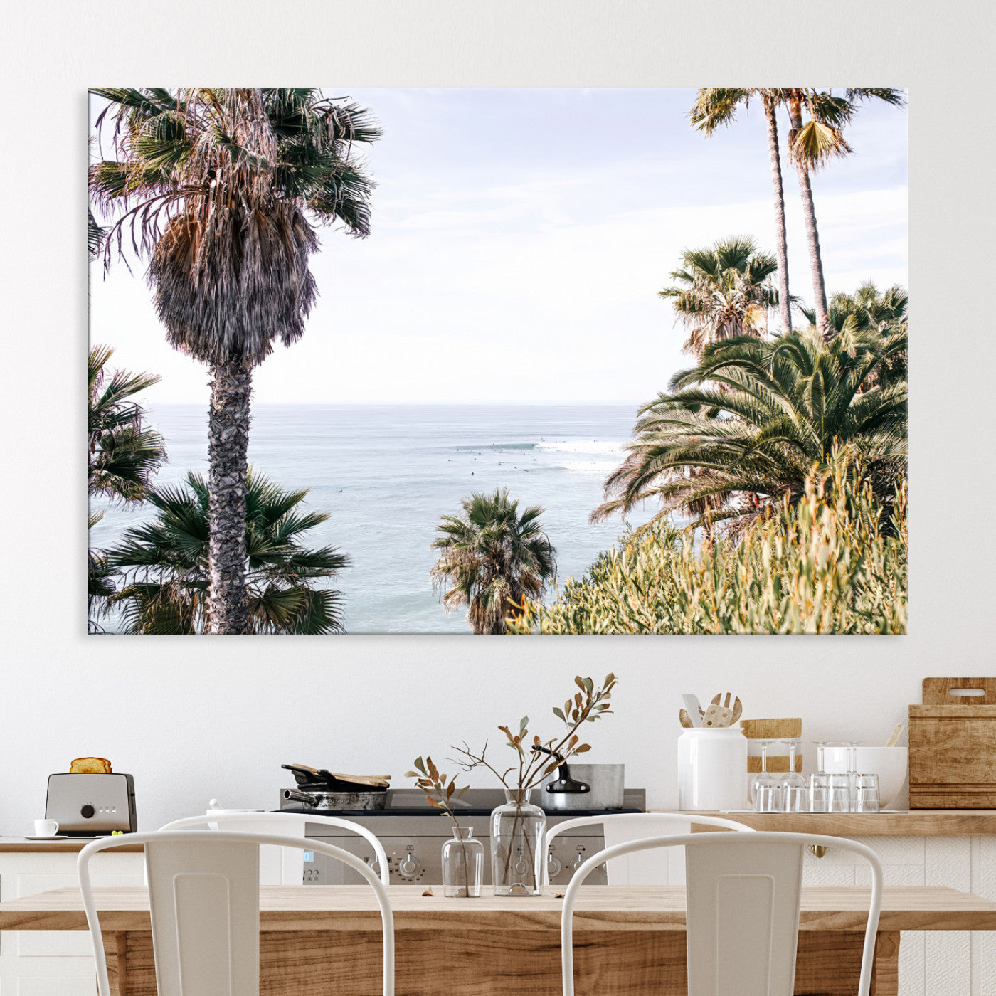 51404565-MGV-CV-36X24-Coastal Palm Trees Wall Art Canvas Print – Framed Ocean Breeze Tropical Scene Artwork for Relaxing Home, Office Decor