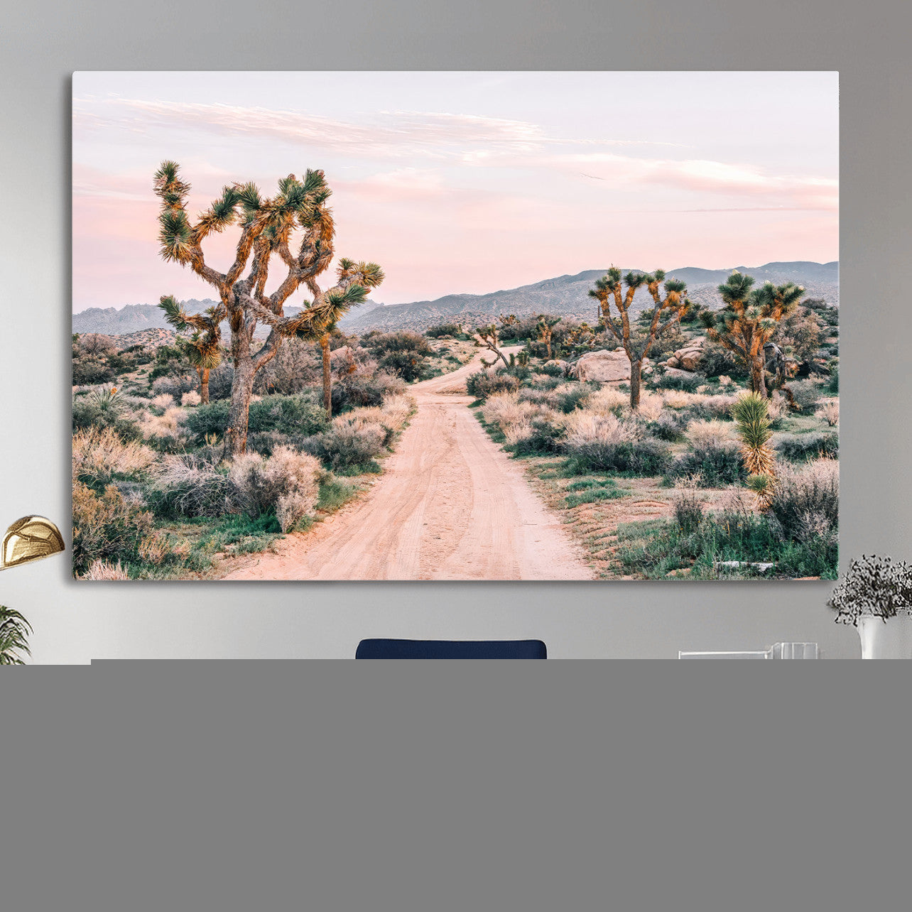 12540952-MGV-CV-36X24 - Desert Trail Wall Art – Canvas Print of Joshua Trees & Sunset Glow, Sandy Path Wilderness, Scenic Nature Escape Decor for Living Room, Office or Bedroom