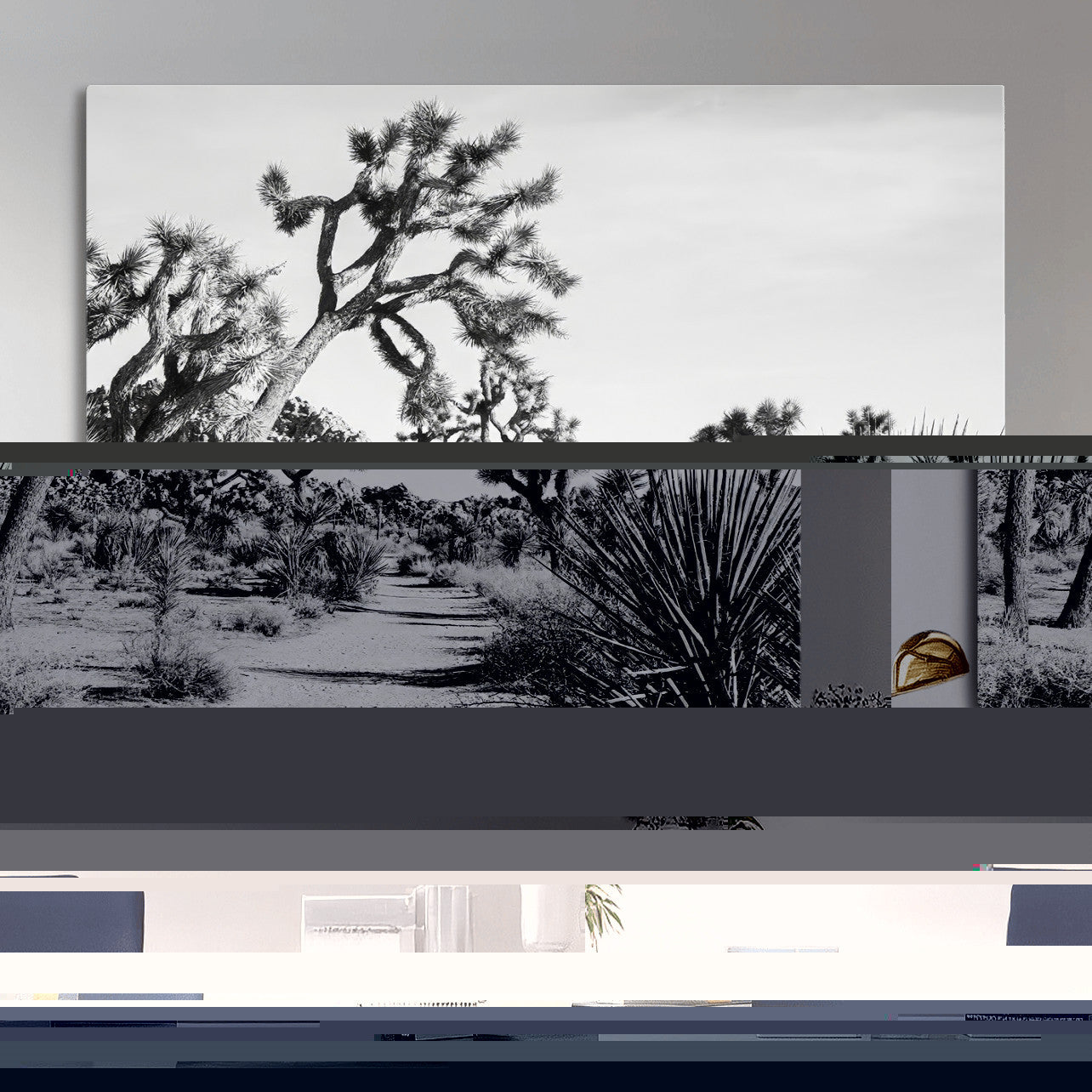 MGV-CV-36X24 - Joshua Tree Desert Wall Art – Black & White Canvas Print of Desert Landscape, Nature Serenity Decor for Guest Room, Office or Living Room