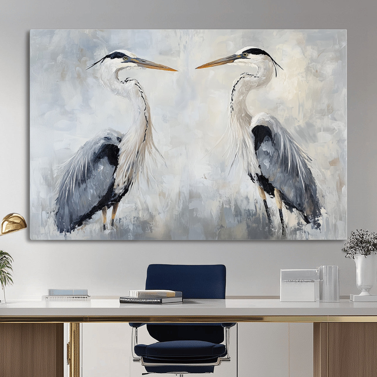 90806932-MGV-CV-36X24 - Heron Wall Art Wall Art Canvas Print, Framed Bird Canvas Decor Art Picture Print, Nature Inspired Perfect Coastal Minimalist Decor Artwork