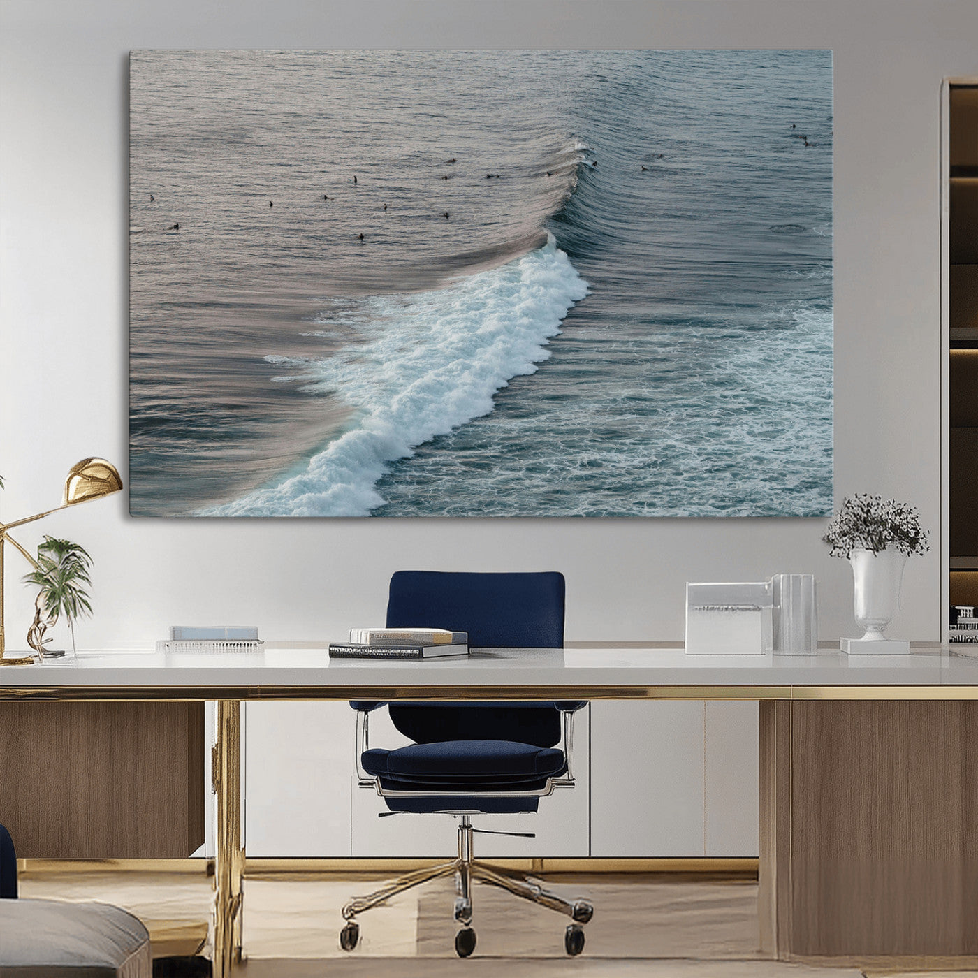 23077324-MGV-CV-36X24-Ocean Waves Wall Art Canvas Print – Framed Coastal Serenity Surf Nature Scene Artwork for Home Office