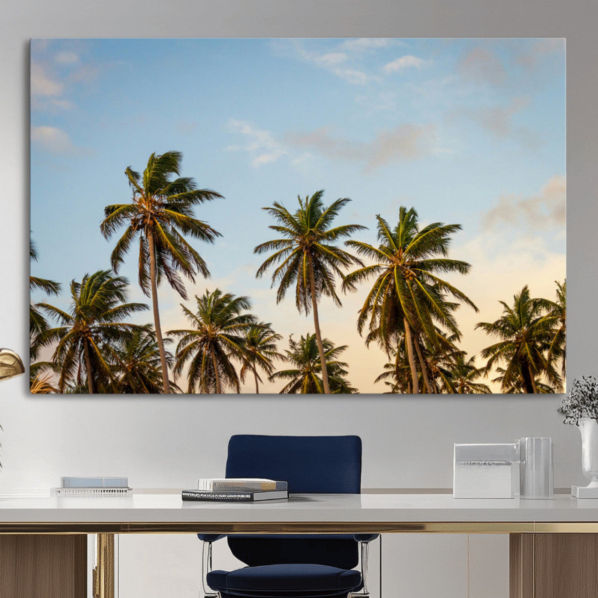 99033771-MGV-CV-36X24-Palm Trees Wall Art Canvas Print – Framed Tropical Vibes Art Picture Coastal Sunset Artwork for Home, Office, Living Room