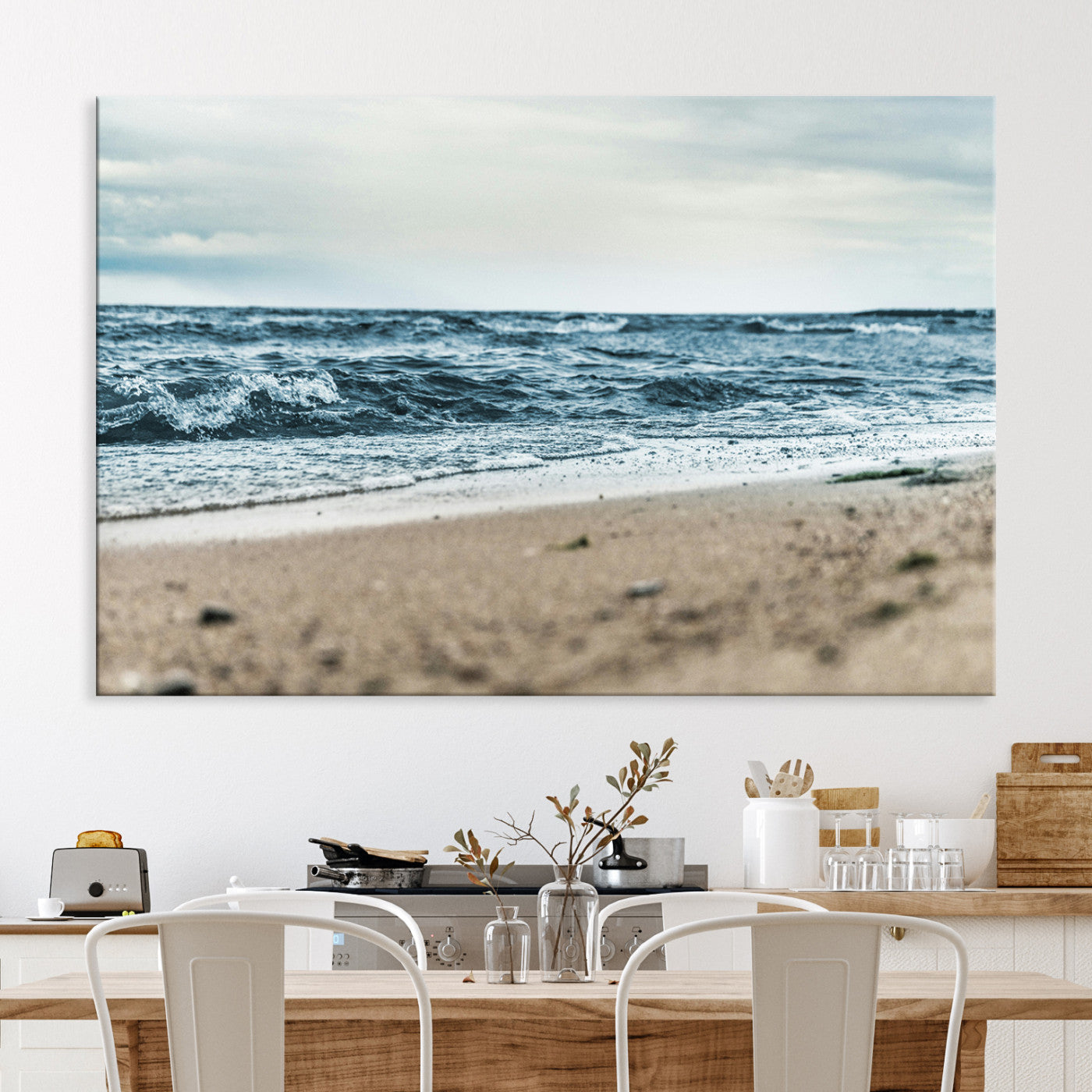 81812590-MGV-CV-36X24-Ocean Wall Art Canvas Print – Moody Coastal Seascape Scene Framed Beach Waves Nature Artwork for Home Office
