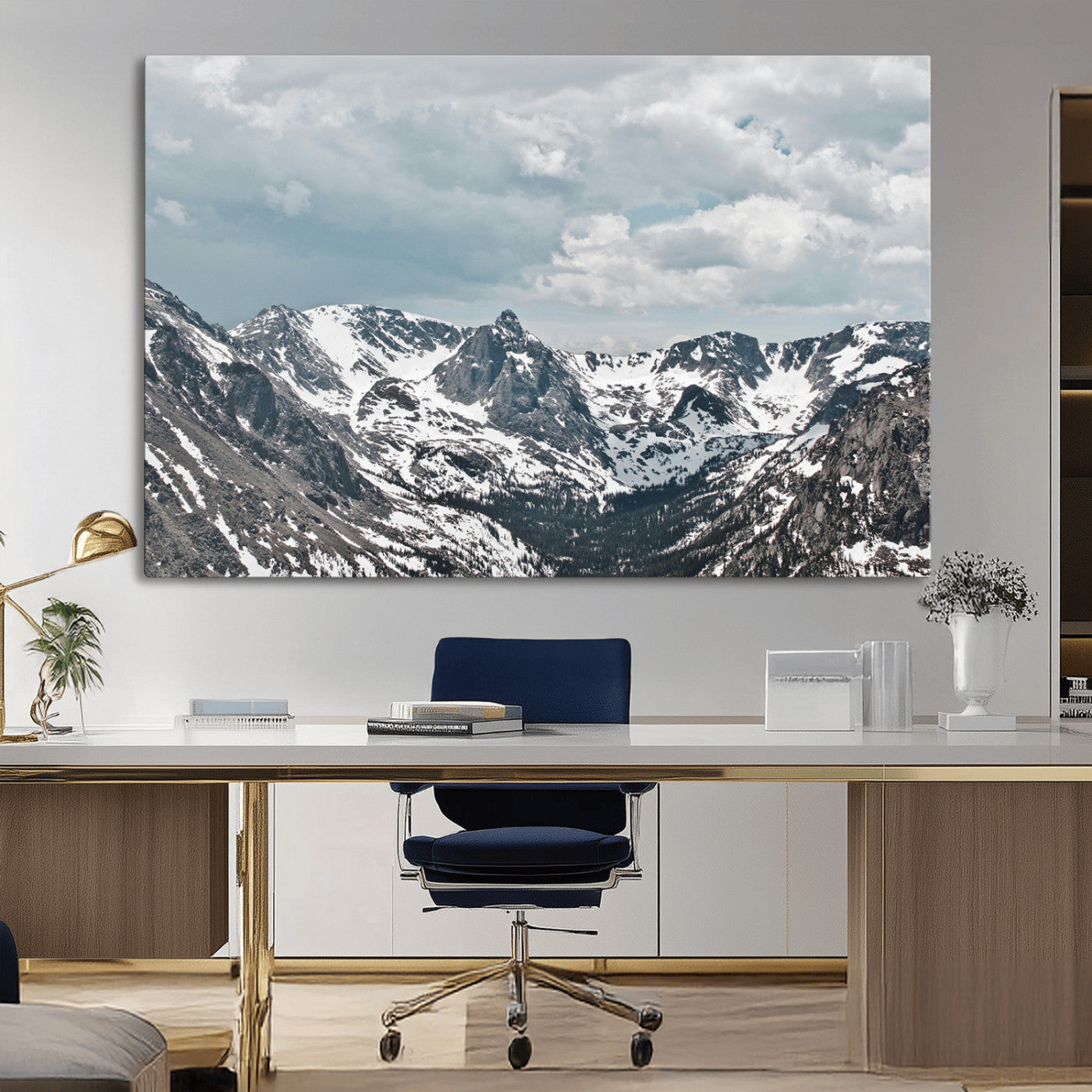 94074619-MGV-CV-36X24-Snowy Peaks Wall Art Canvas Print – Alpine Wilderness Mountain Escape Winter Serenity Artwork for Home, Office