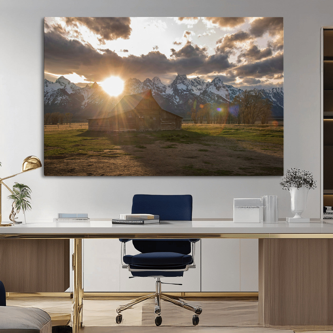 -Snowy Peaks Wall Art Canvas Print – Rustic Mountain Landscape Nature Escape Winter Forest Artwork for Home, Office