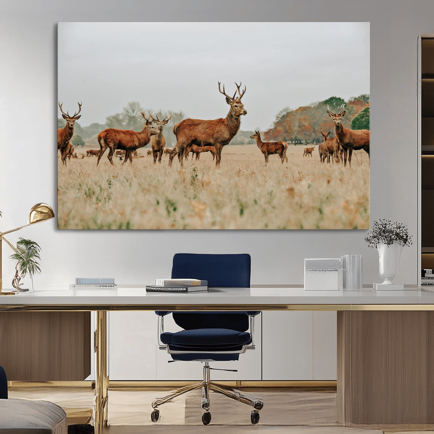 -Rustic Deer Wall Art Canvas Print – Autumn Forest Woodland Wildlife Scenic Nature Artwork for Home, Cabin