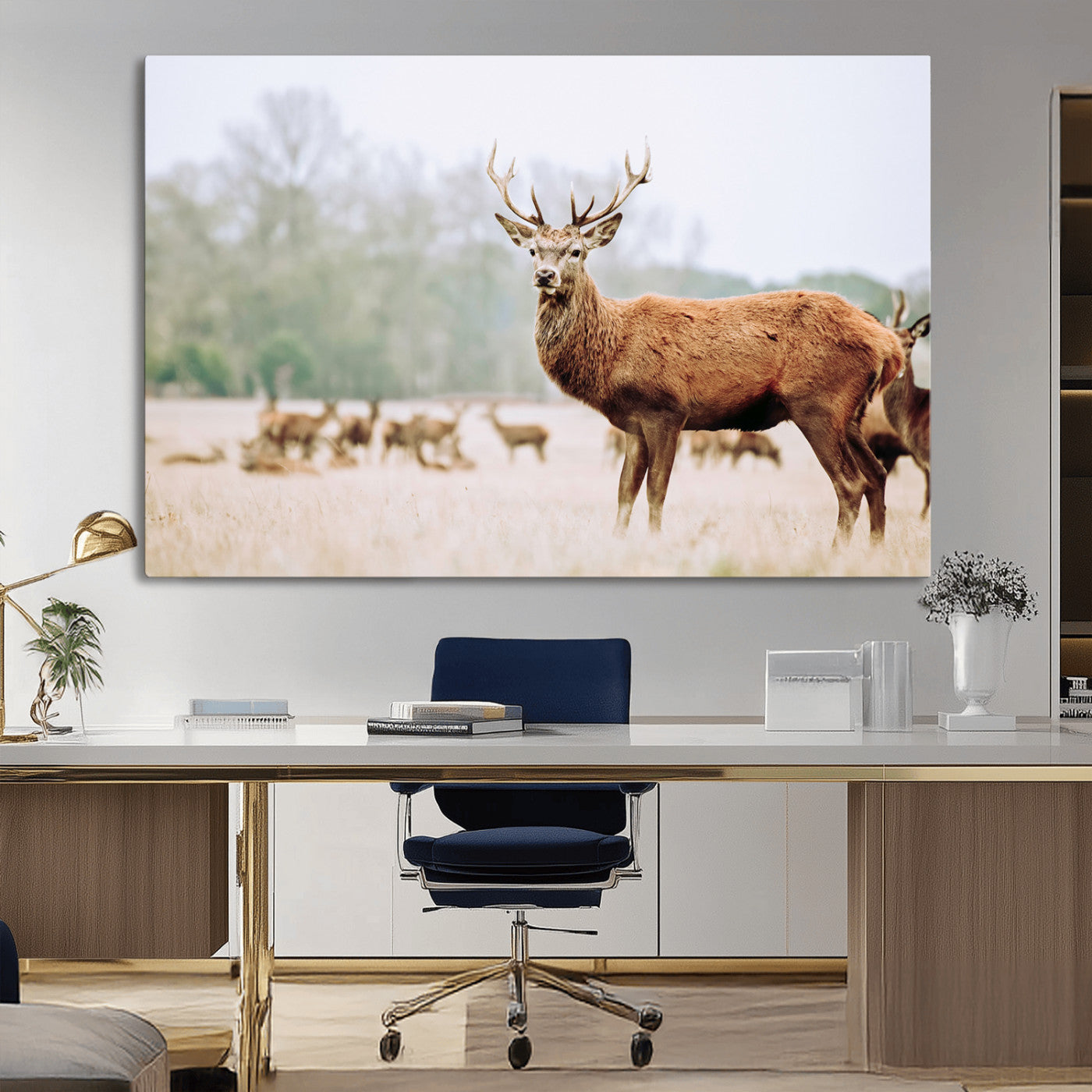 53240224-MGV-CV-36X24-Rustic Deer Wall Art Canvas Print – Forest Woodland Stag Nordic Animal Scenic Nature Artwork for Home, Cabin