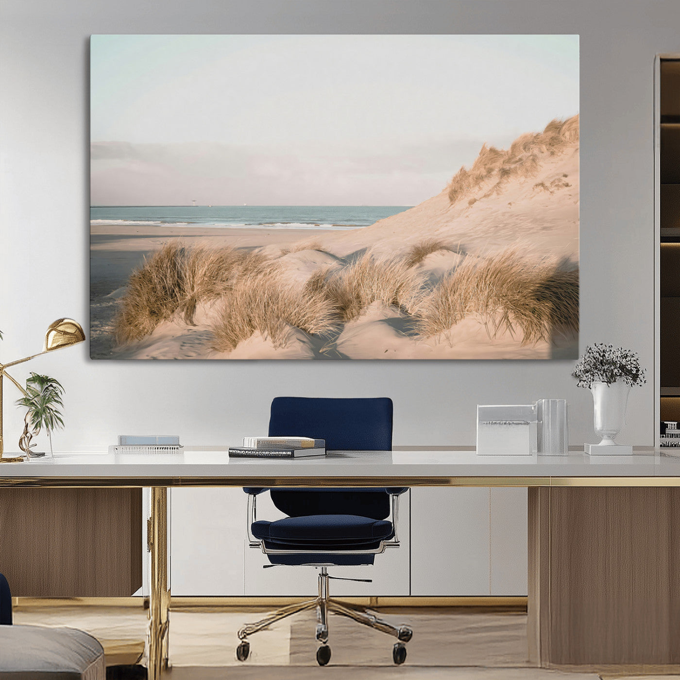 -Beach Landscape Wall Art Canvas Print – Framed Sand Dune Photography Minimalist Seascape Artwork for Home Office