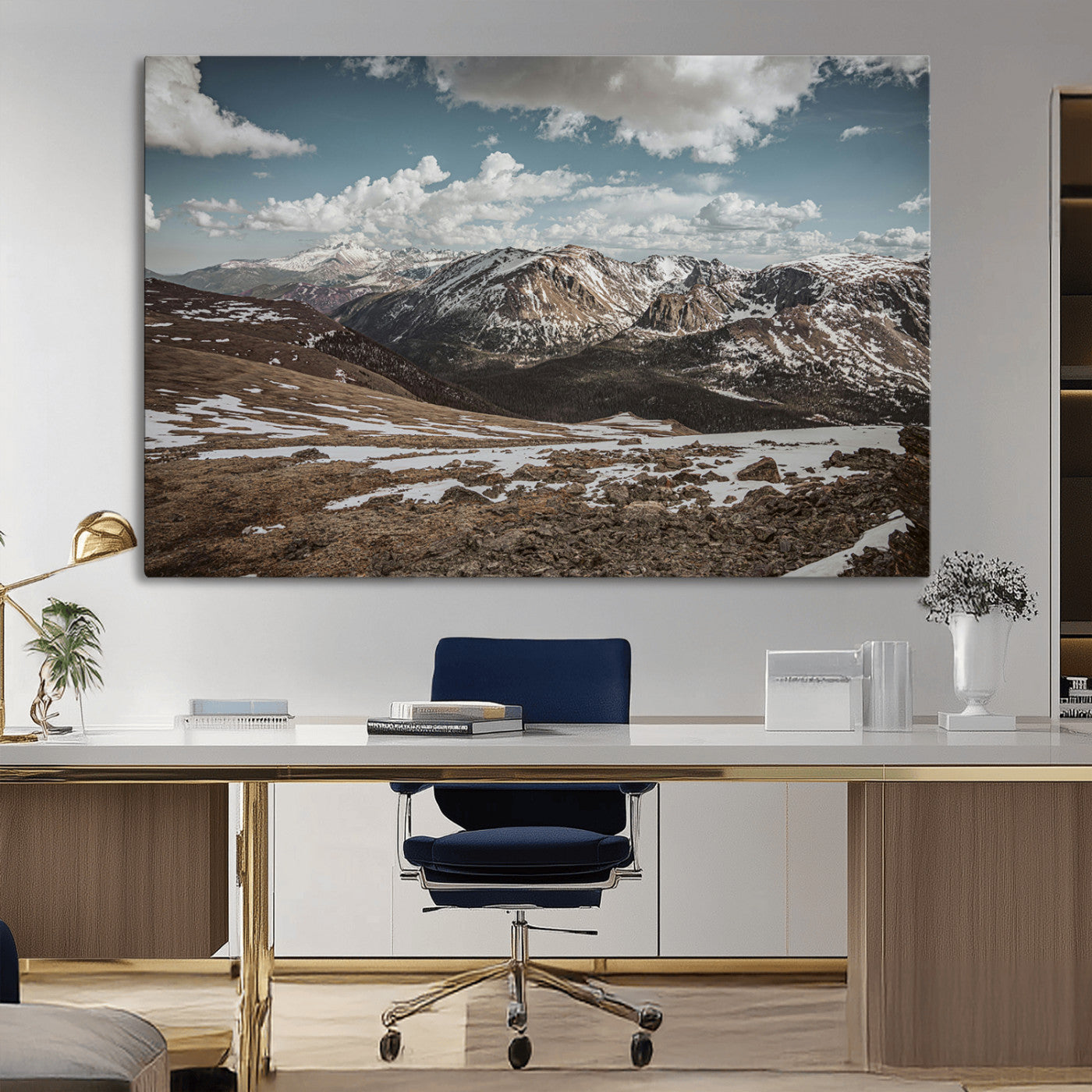 44565953-MGV-CV-36X24-Mountain Landscape Wall Art Canvas Print – Framed Snowy Peaks Rugged Highlands Nature Scene Artwork for Home Office