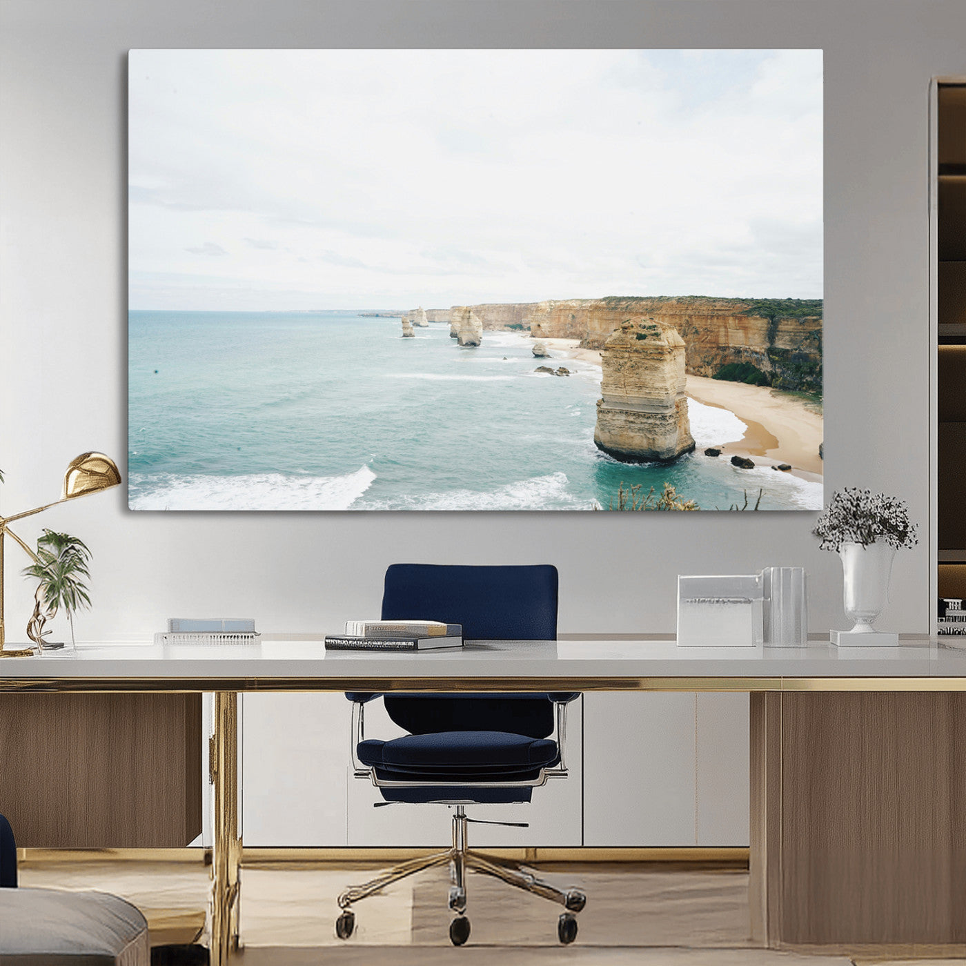 70095633-MGV-CV-36X24-Twelve Apostles Wall Art Canvas Print – Framed Coastal Cliffs Rugged Rock Formations Artwork for Home Office
