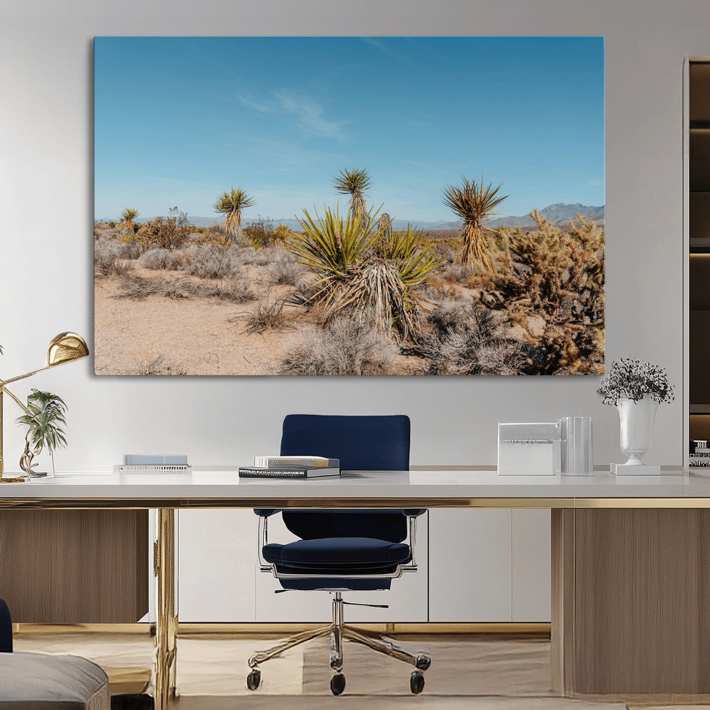 35156165-MGV-CV-36X24-Joshua Tree Wall Art Canvas Print – Framed Desert Landscape Warm Earth Tones Southwestern Minimalist Artwork for Home, Office