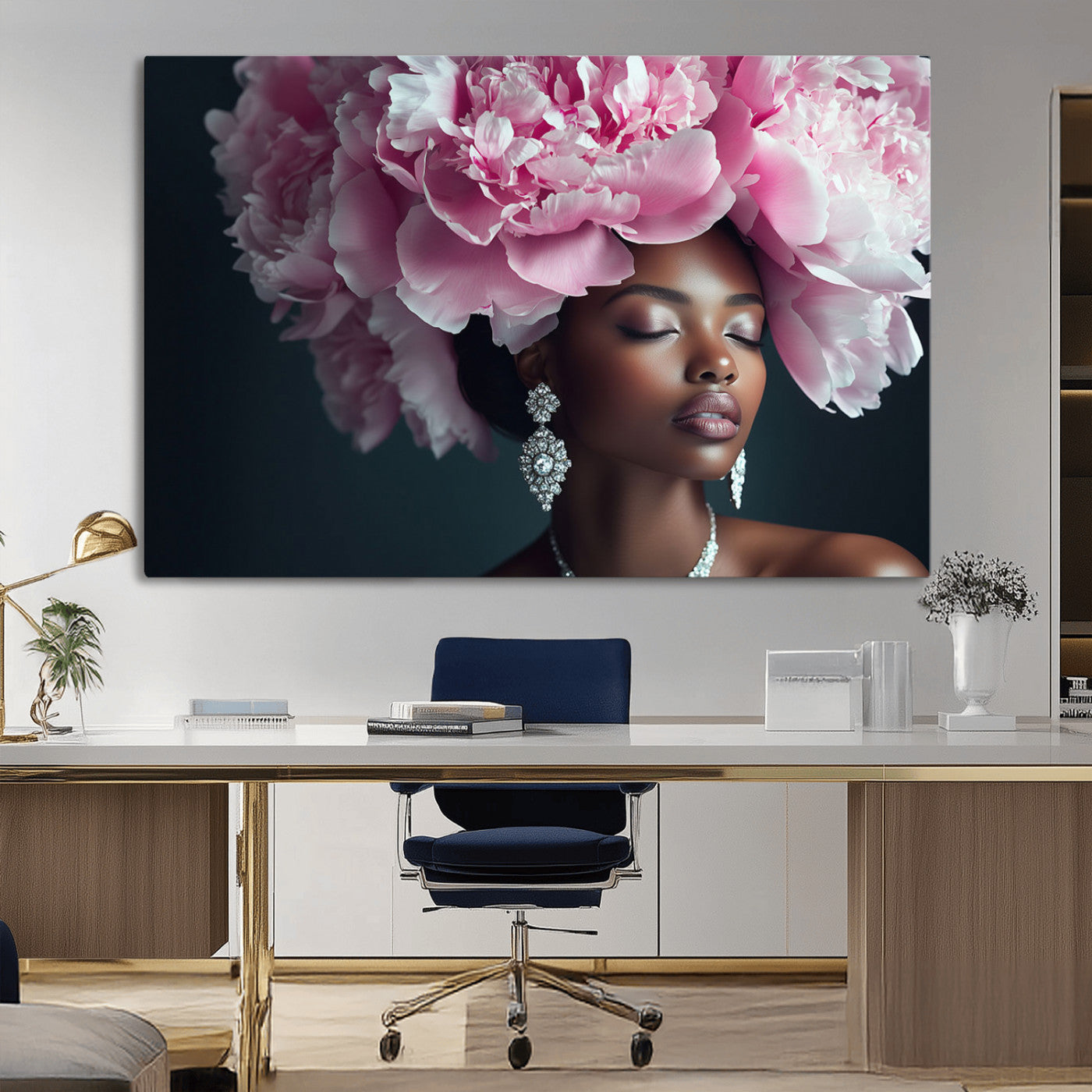 -Black Beauty Petal Crown Wall Art Canvas Print – Floral Petal Headpiece Elegant Design, Petal Inspired Artwork for Home, Office