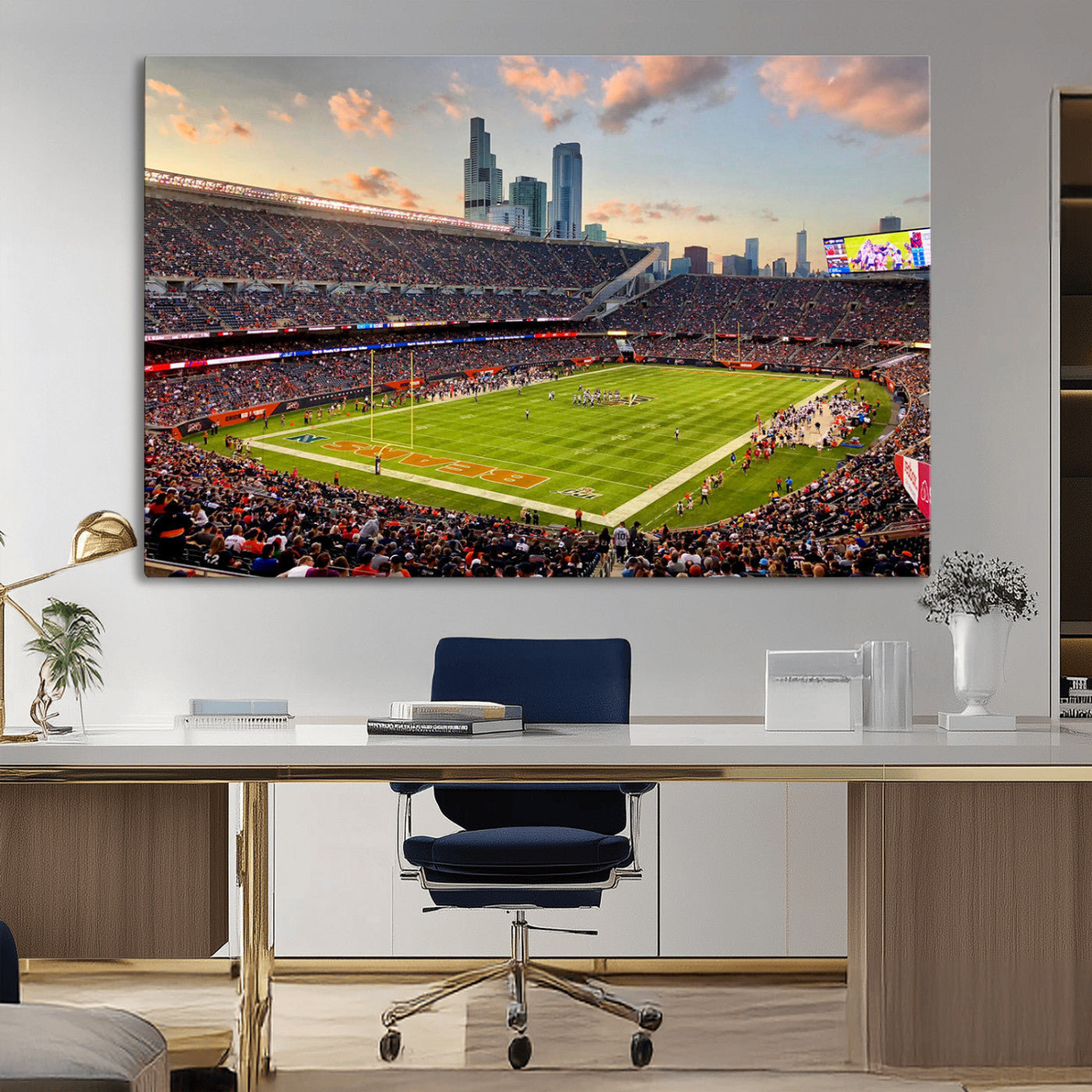 -Chicago Bears Soldiers Field Wall Art Canvas Print – Framed Football Stadium Artwork for Home, Office, Living Room