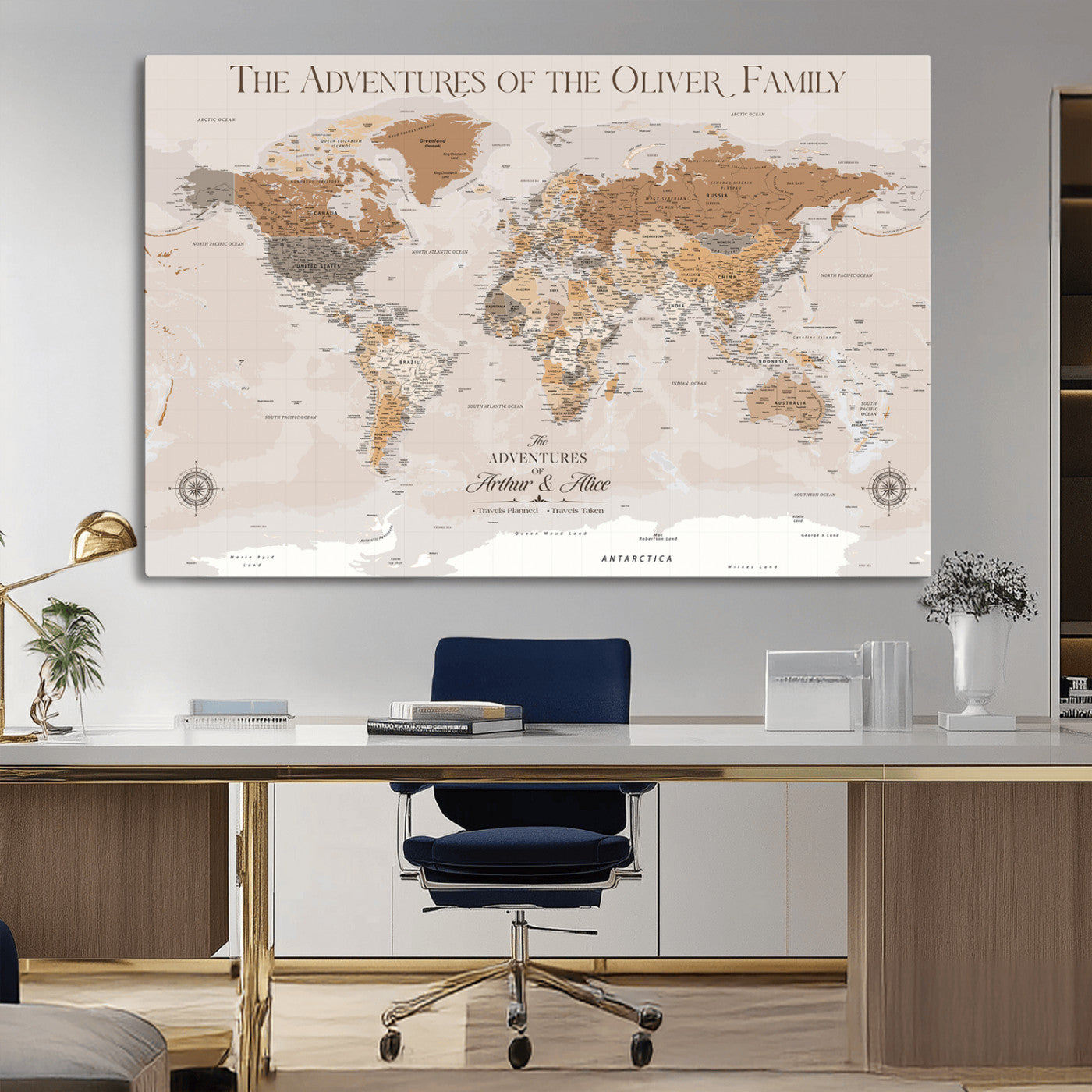 -Personalized Push Pin World Map Canvas – Custom Framed Travel Tracker Wall Art, Large Adventure Map with Pins for Home, Office