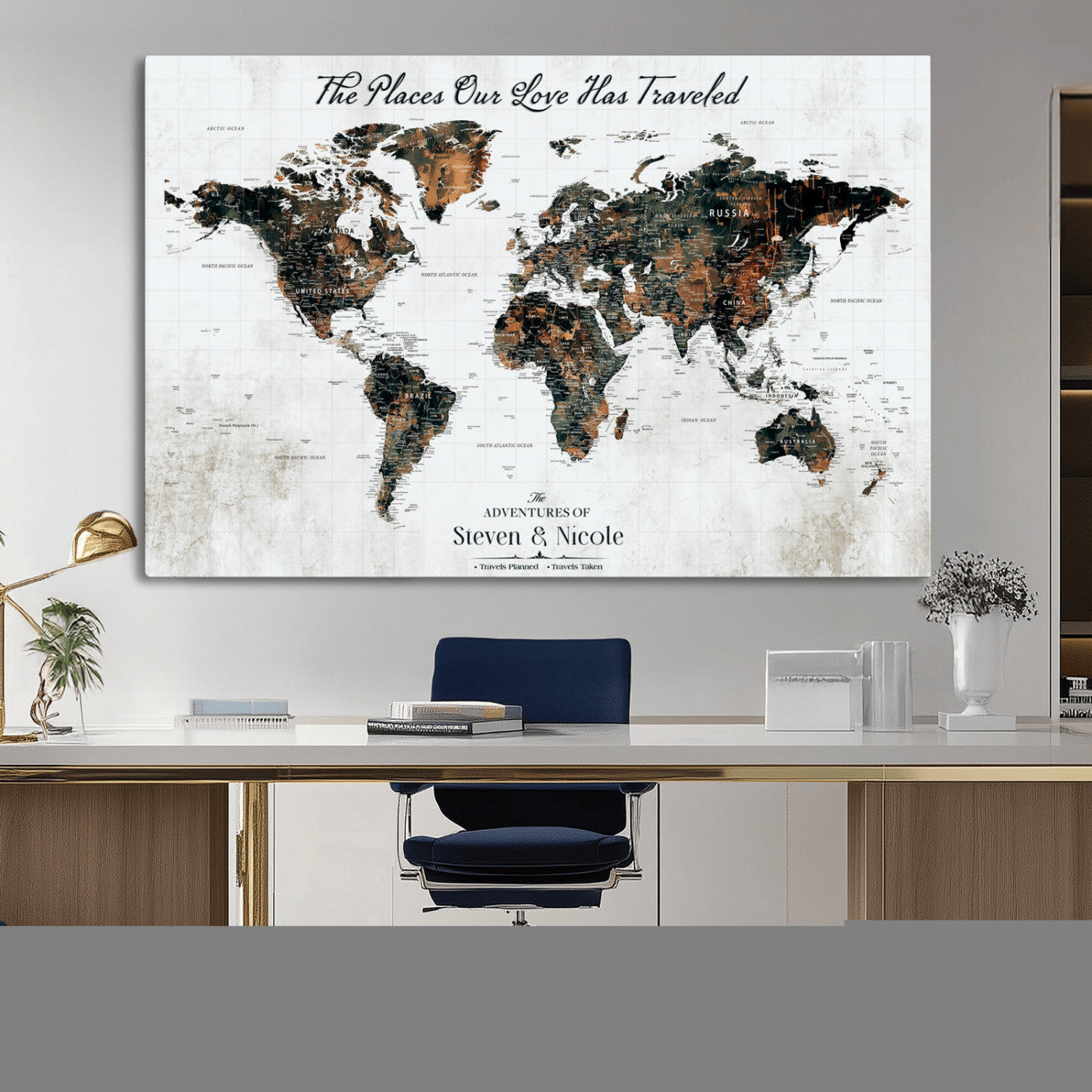-Personalized Push Pin World Map Canvas – Custom Framed Travel Tracker Wall Art, Large Adventure Map with Pins for Home, Office