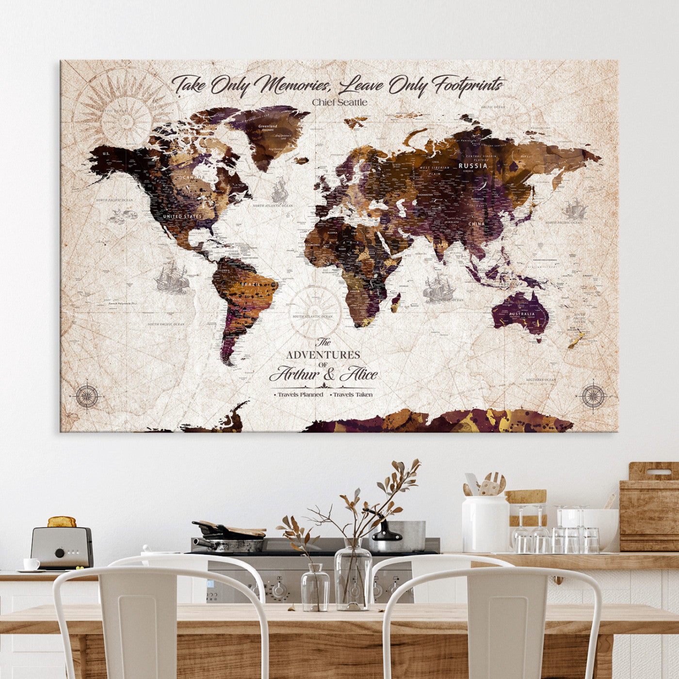 -Personalized World Map Canvas – Custom Framed Push Pin Travel Tracker, Elegant Wall Art Gift for Couples for Home, Office