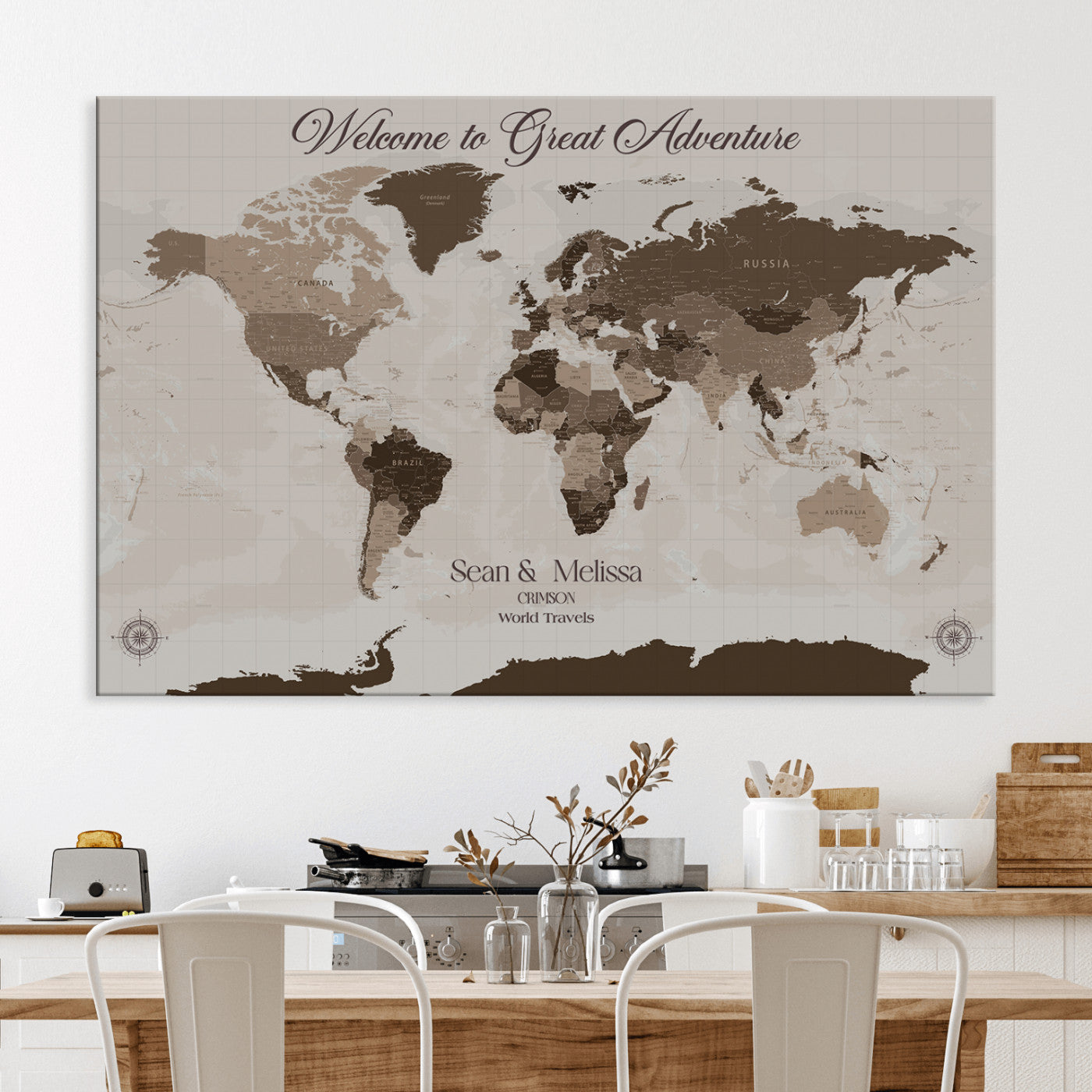 -Personalized World Map Canvas Custom Framed Push Pin Travel Tracker Modern Minimalist Wall Art Gift Couples for Home, Office