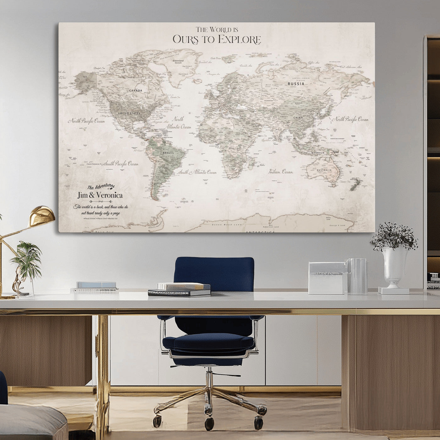 -Personalized Push Pin World Map Wall Art Canvas Print – Custom Framed Travel Tracker Gift for Couples or Family for home, office