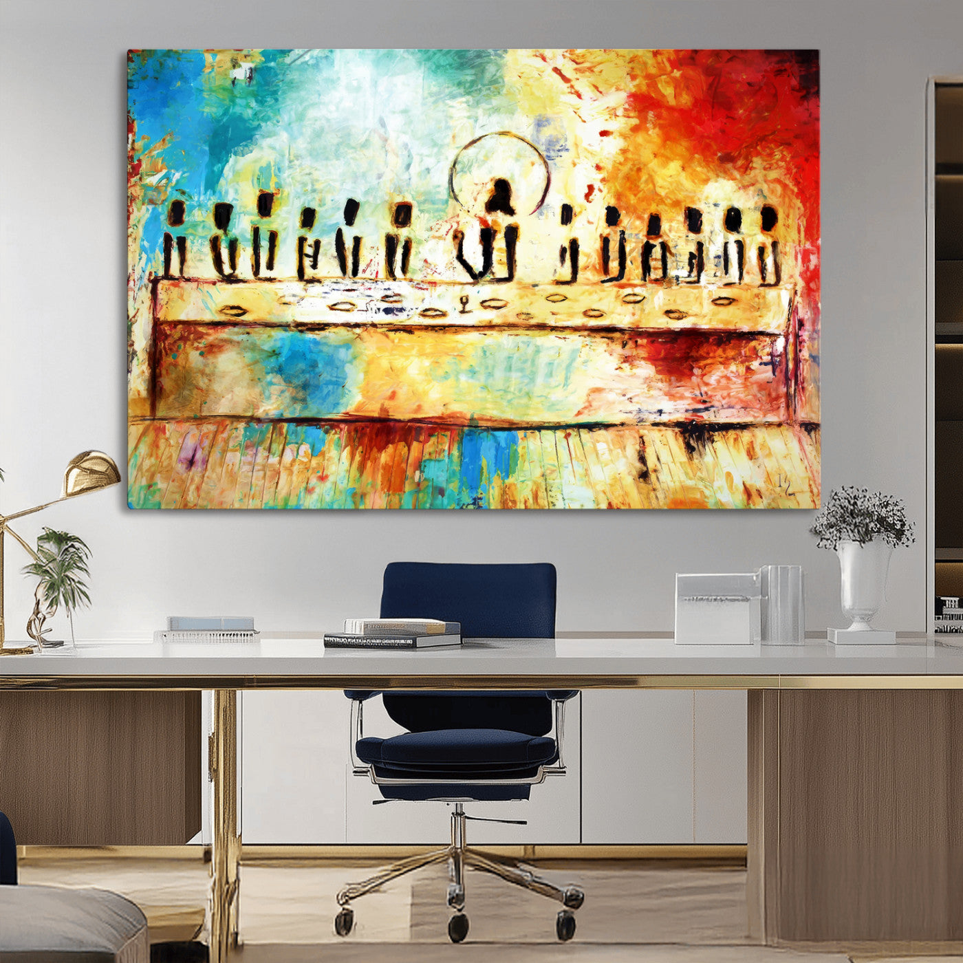 YKE34632598CR-MGV-CV-36X24-Abstract Last Supper Wall Art – Apostles Canvas Print Religious Painting Spiritual Decor for Home, Office