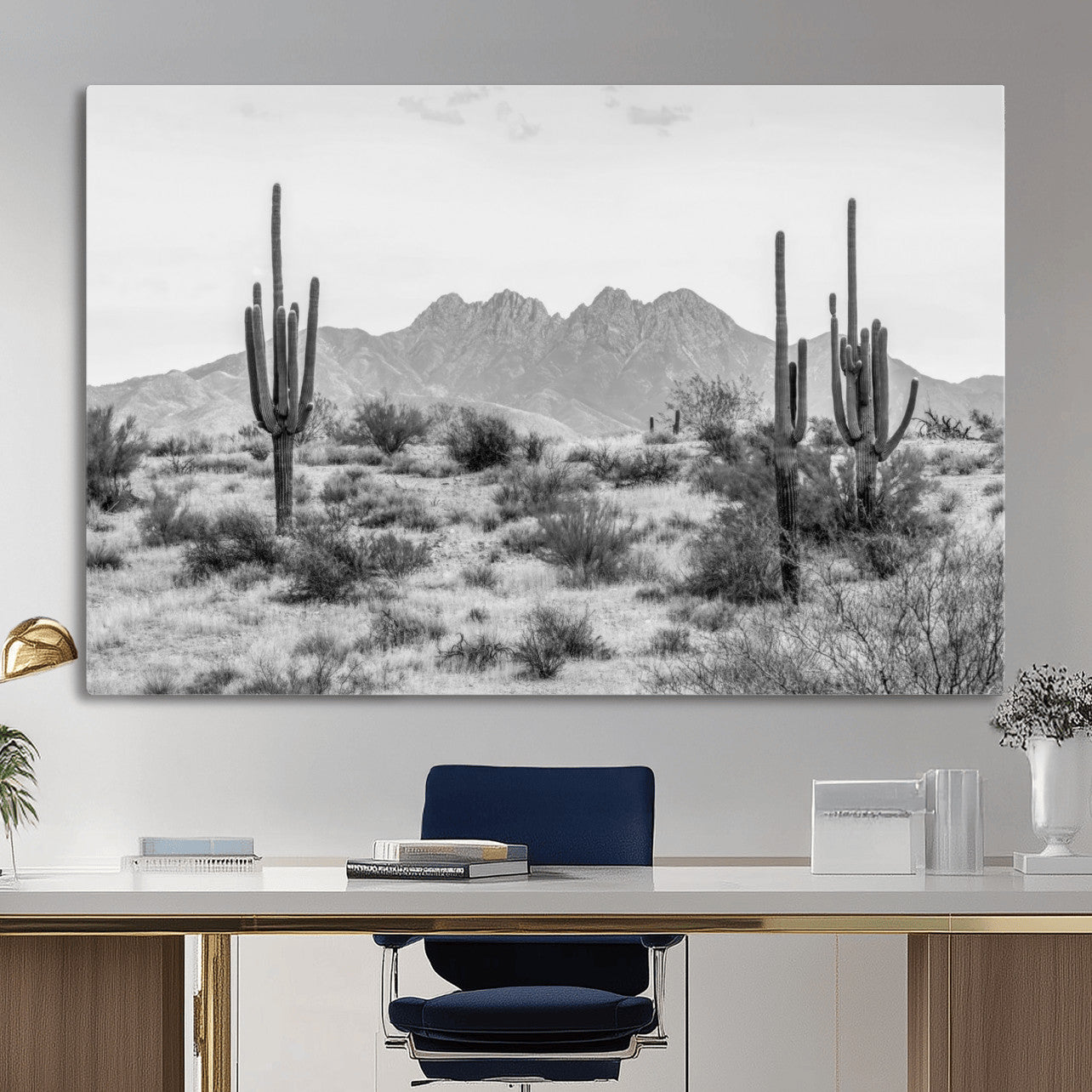 97436PHN-MGV-CV-36X24 - Black White Arizona Desert Canvas Wall Art Cactus Farmhouse Wall Art