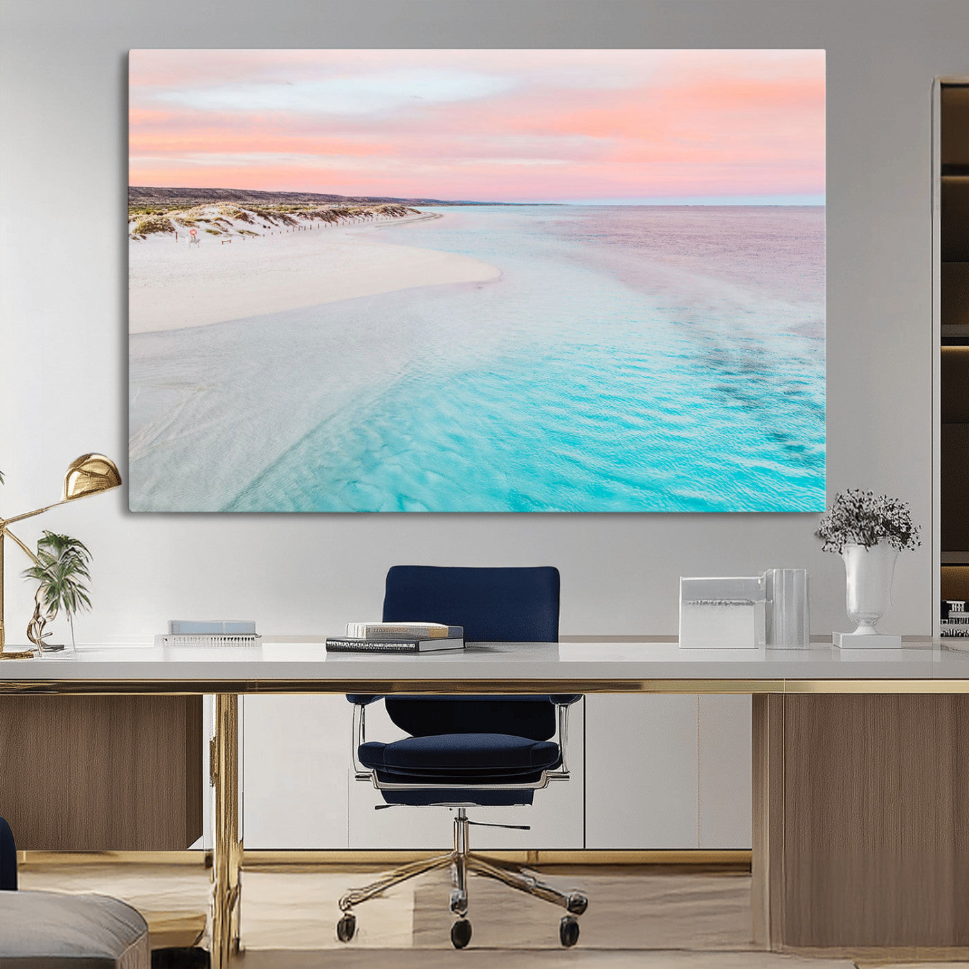 41613614-MGV-CV-36X24-Serene Pastel Beach Canvas Wall Art Print, Tranquil Coastal Sunset Decor, Large Ocean Landscape Canvas for Living Room or Bedroom 1 Panel Wrapped