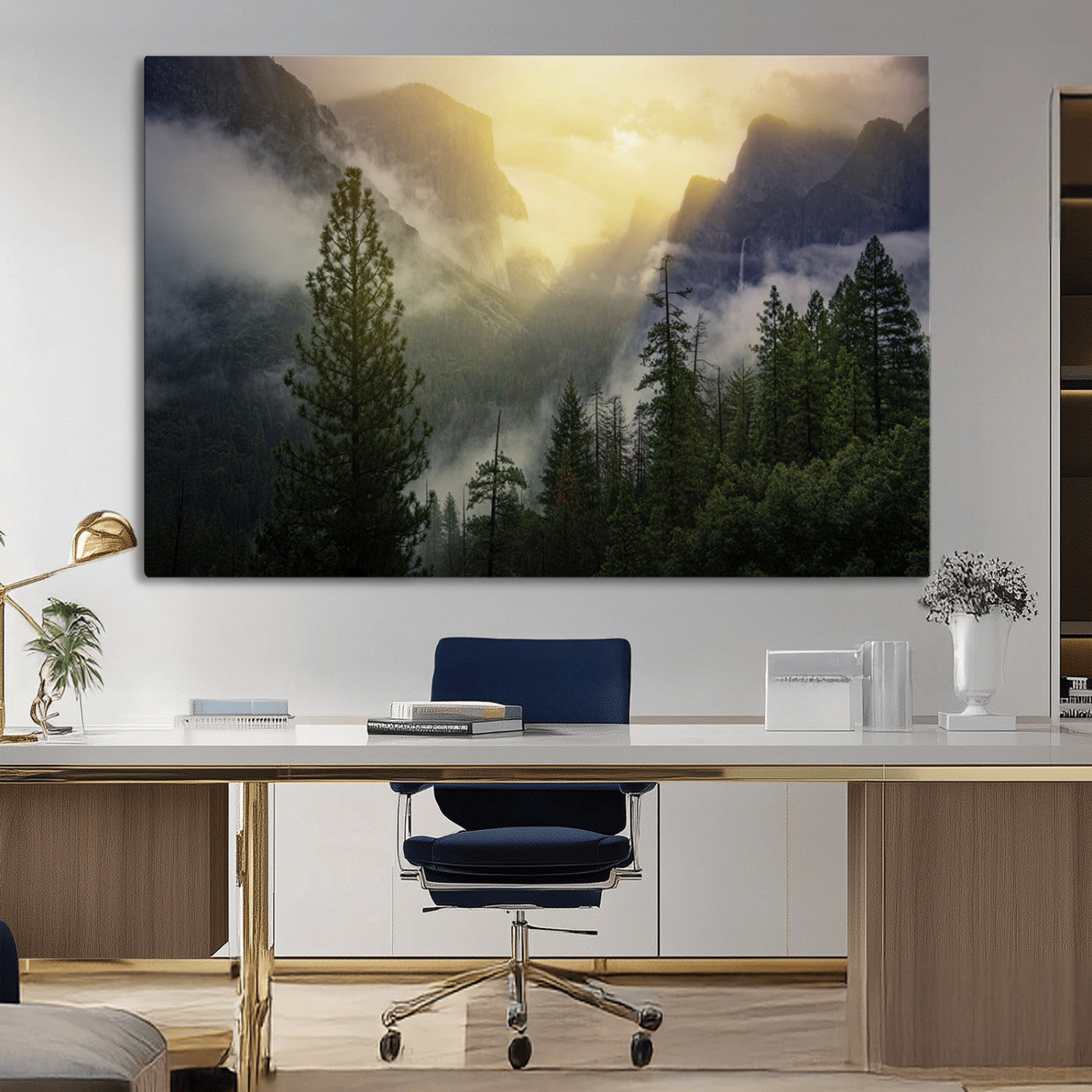 38316884-MGV-CV-36X24-Misty Forest Sunrise Mountain Valley Pine Trees Foggy Landscape Nature Scenic Outdoors Calm Tranquil