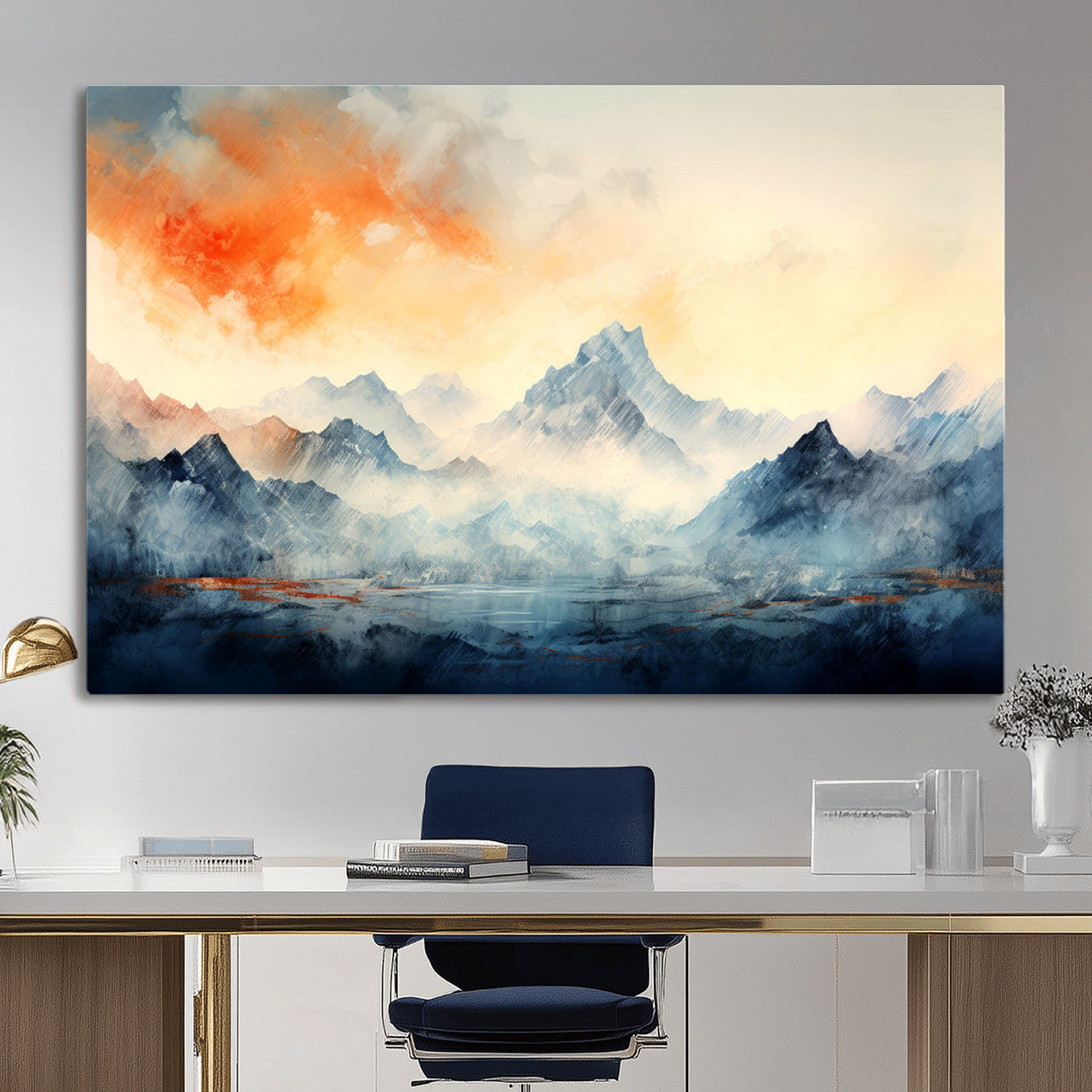 WRM1005-MGV-CV-36X24 - Warm Clouds Abstract Mountain Wall Art, Modern Landscape Canvas Print, Minimal Framed Artwork for Home, Office