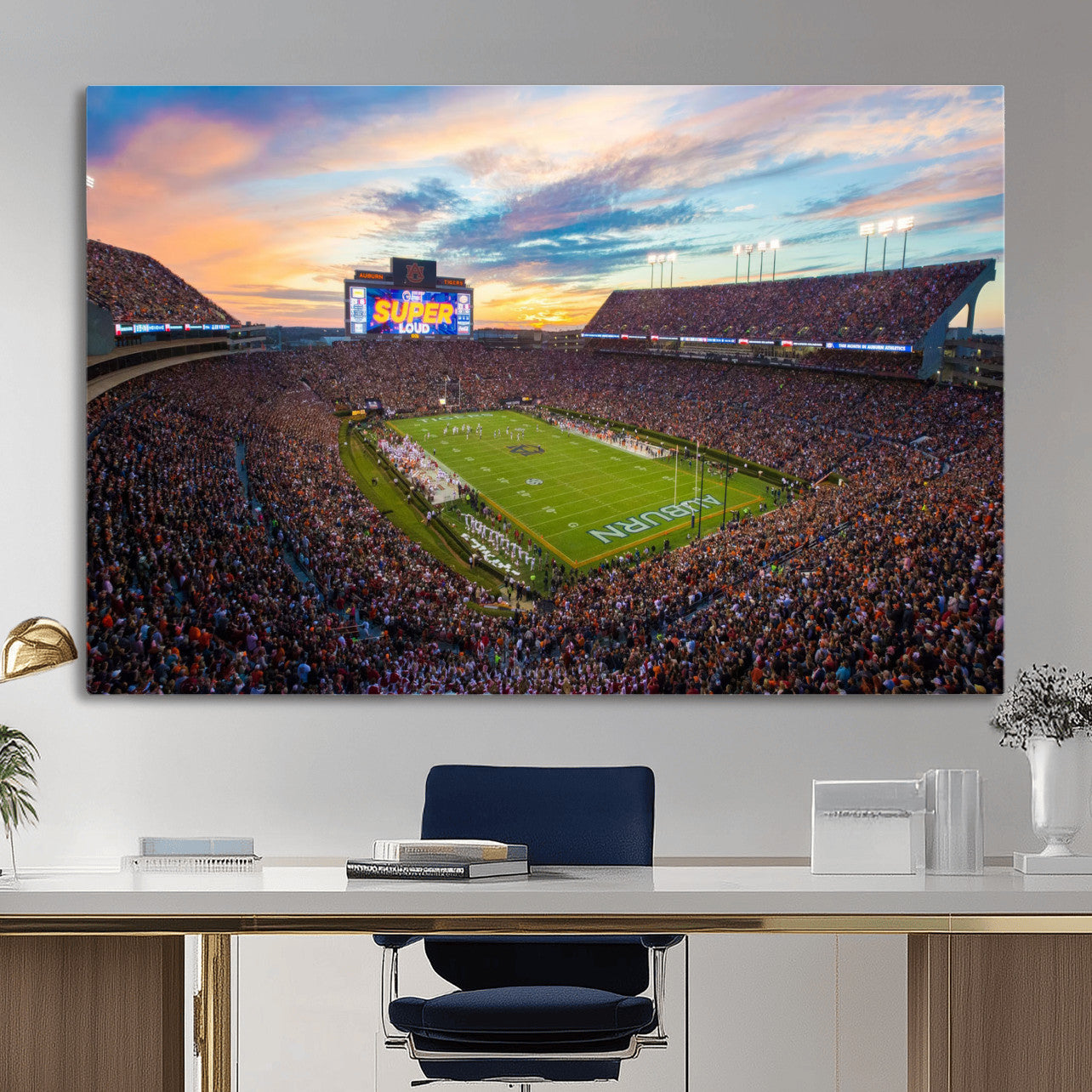 29755746-MGV-CV-36X24-Jordan-Hare Stadium Wall Art Canvas Print, Football Stadium Aerial View, College Sports Art for Man Cave or Game Room