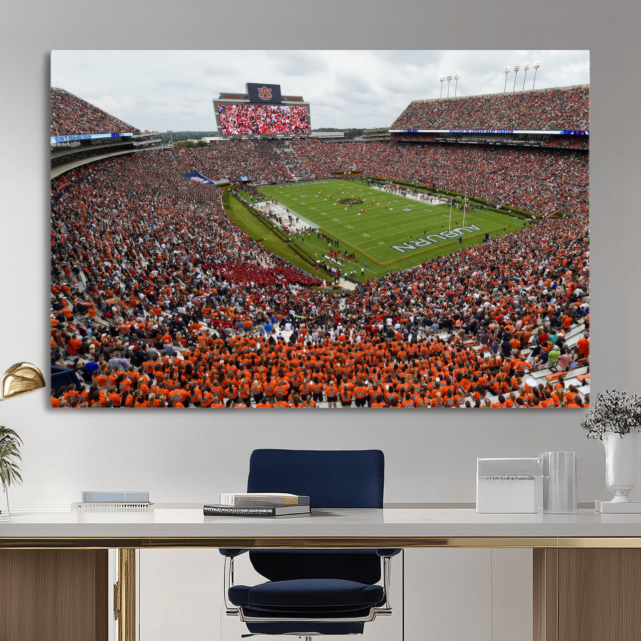 39597998-MGV-CV-36X24-Jordan-Hare Stadium Wall Art Canvas Print, College Sports Art for Man Cave or Game Room, Framed Alabama Football Decor