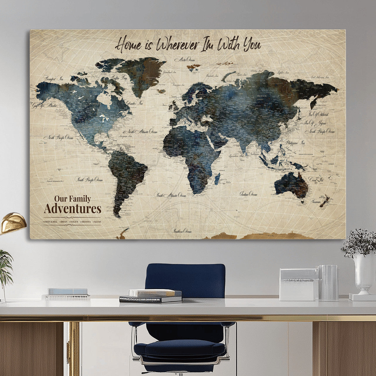71188227-MGV-CV-36X24 - Personalized World Map Wall Art Canvas Print – Custom Push Pin Travel Map for Couples, Families, or Office Decor