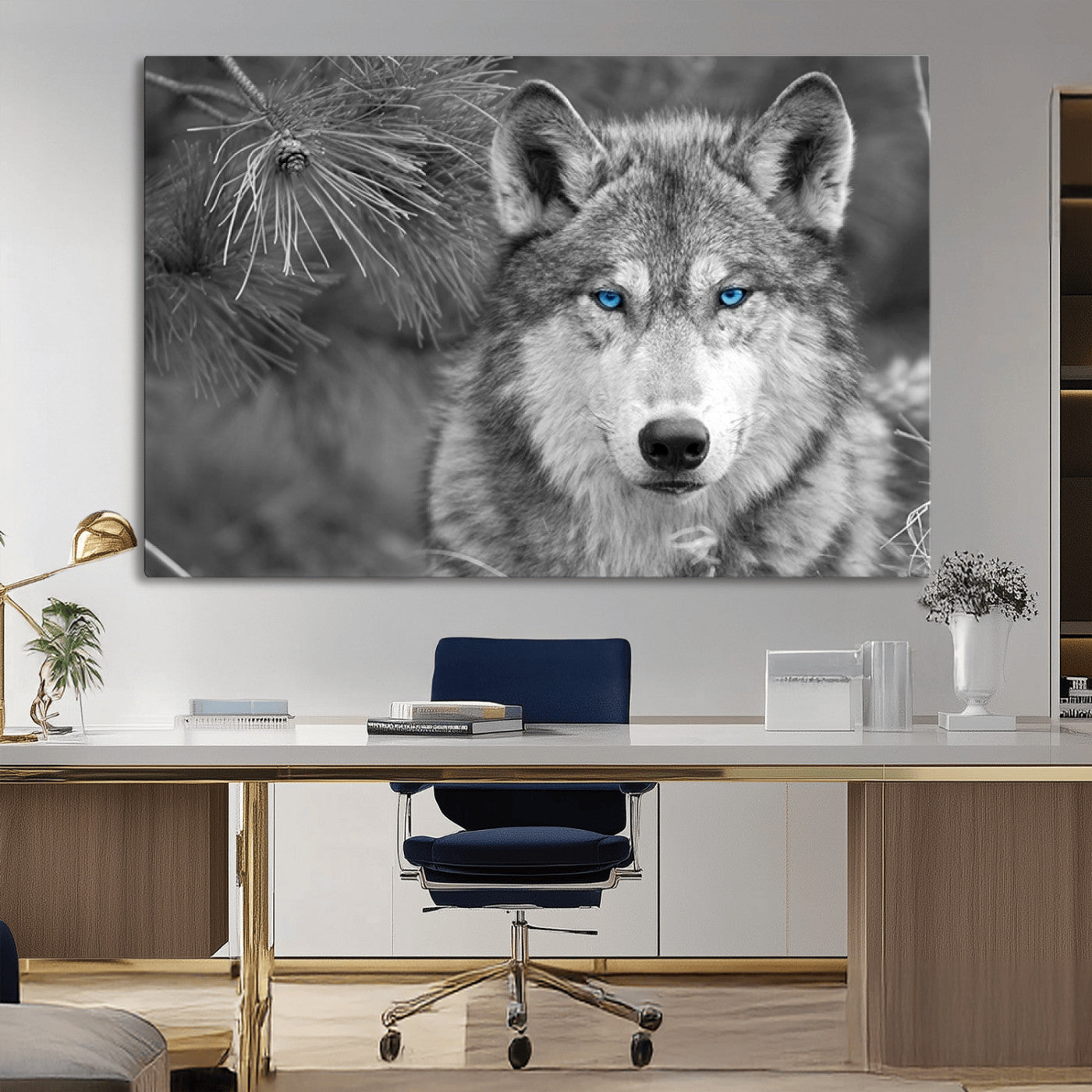 -Wild Wolf Blue Eye Wall Art Canvas Print
