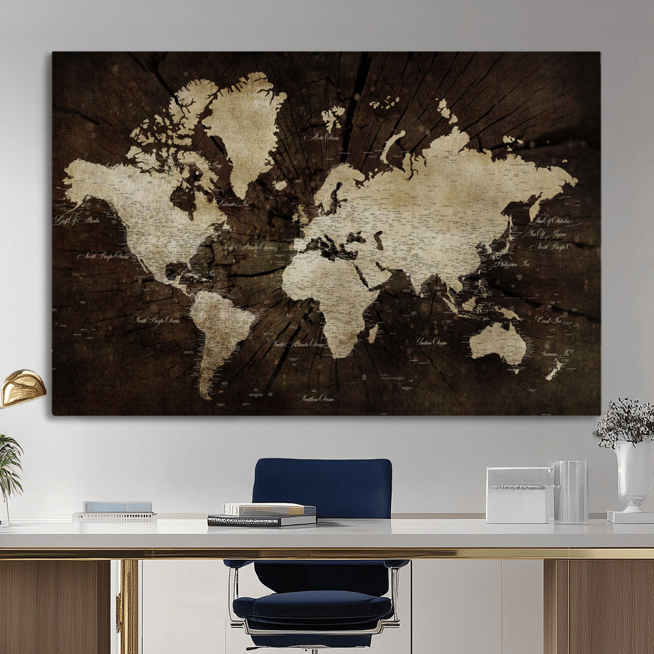 24010397-MGV-CV-36X24 - World Map Wall Art Canvas Print, Modern Decorative Framed Map Artwork Prints for Living Room, Office, Bedroom Wall Decor