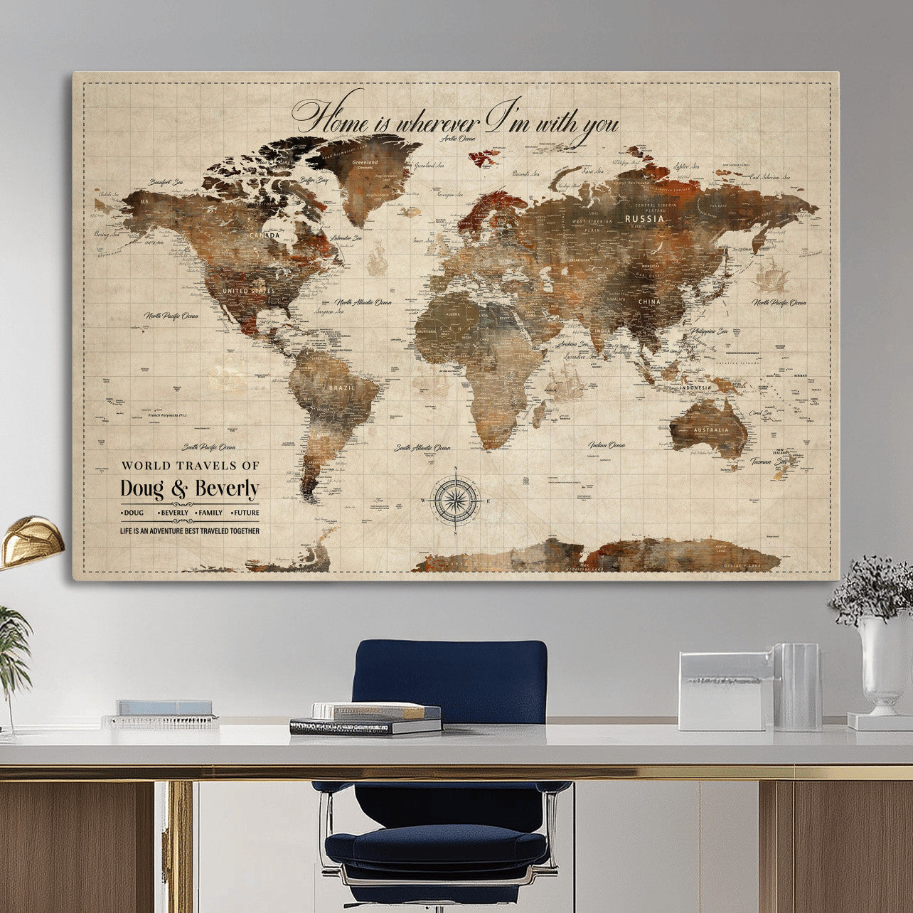 94399474-MGV-CV-36X24 - Custom Push Pin World Map Wall Art Canvas Print – Personalized Travel Tracker with Pins Framed Large for Home and Office Decor