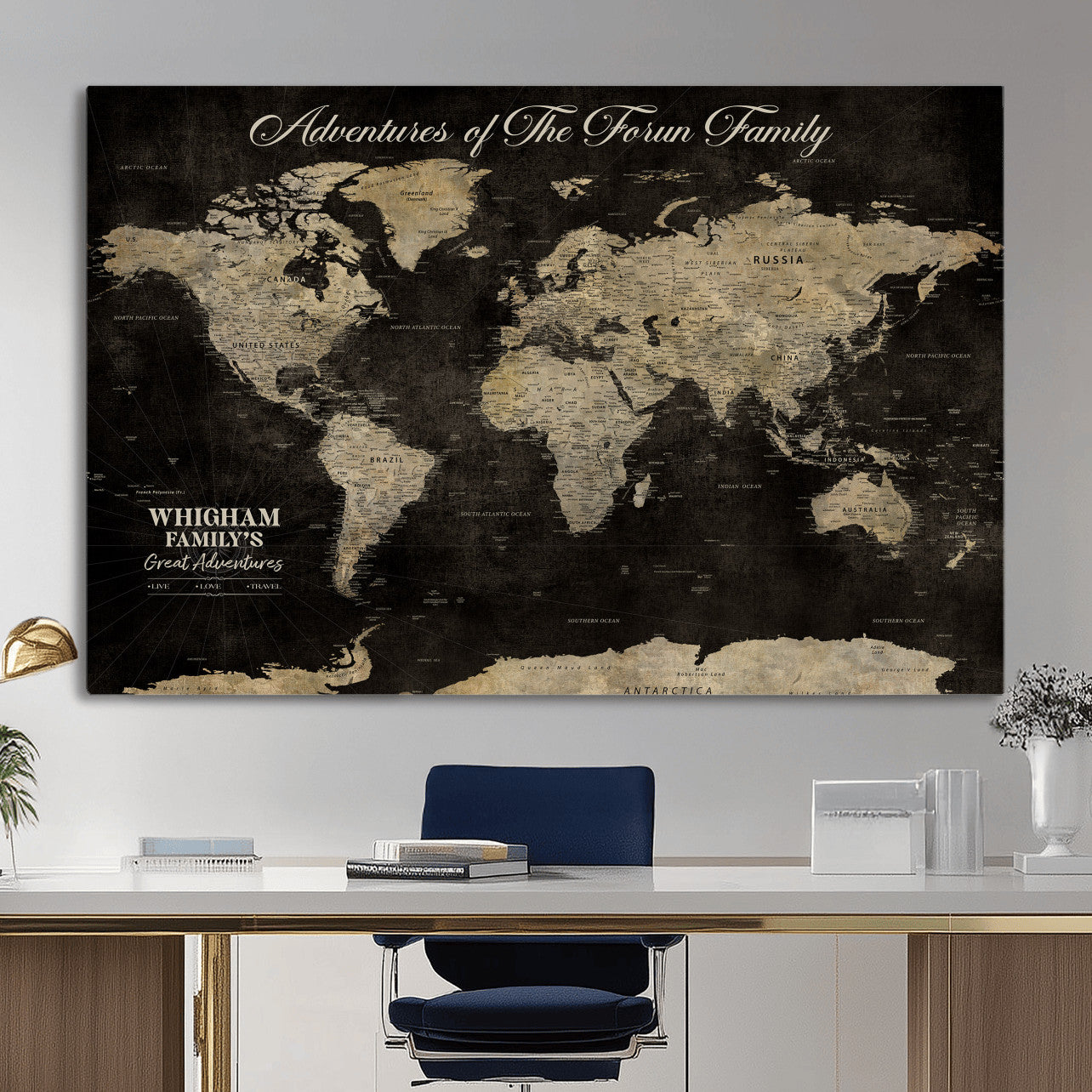 26348249-MGV-CV-36X24 - Custom Push Pin World Map Wall Art Canvas Print – Personalized Travel Tracker with Pins Framed Large for Home and Office Decor