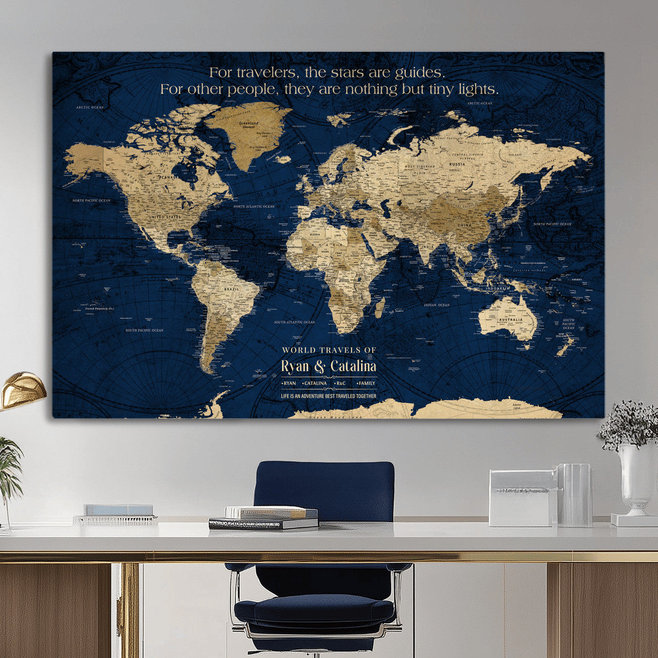 71667510-MGV-CV-36X24 - Custom Push Pin World Map Wall Art Canvas Print – Personalized Travel Tracker with Pins Framed Large for Home and Office Decor