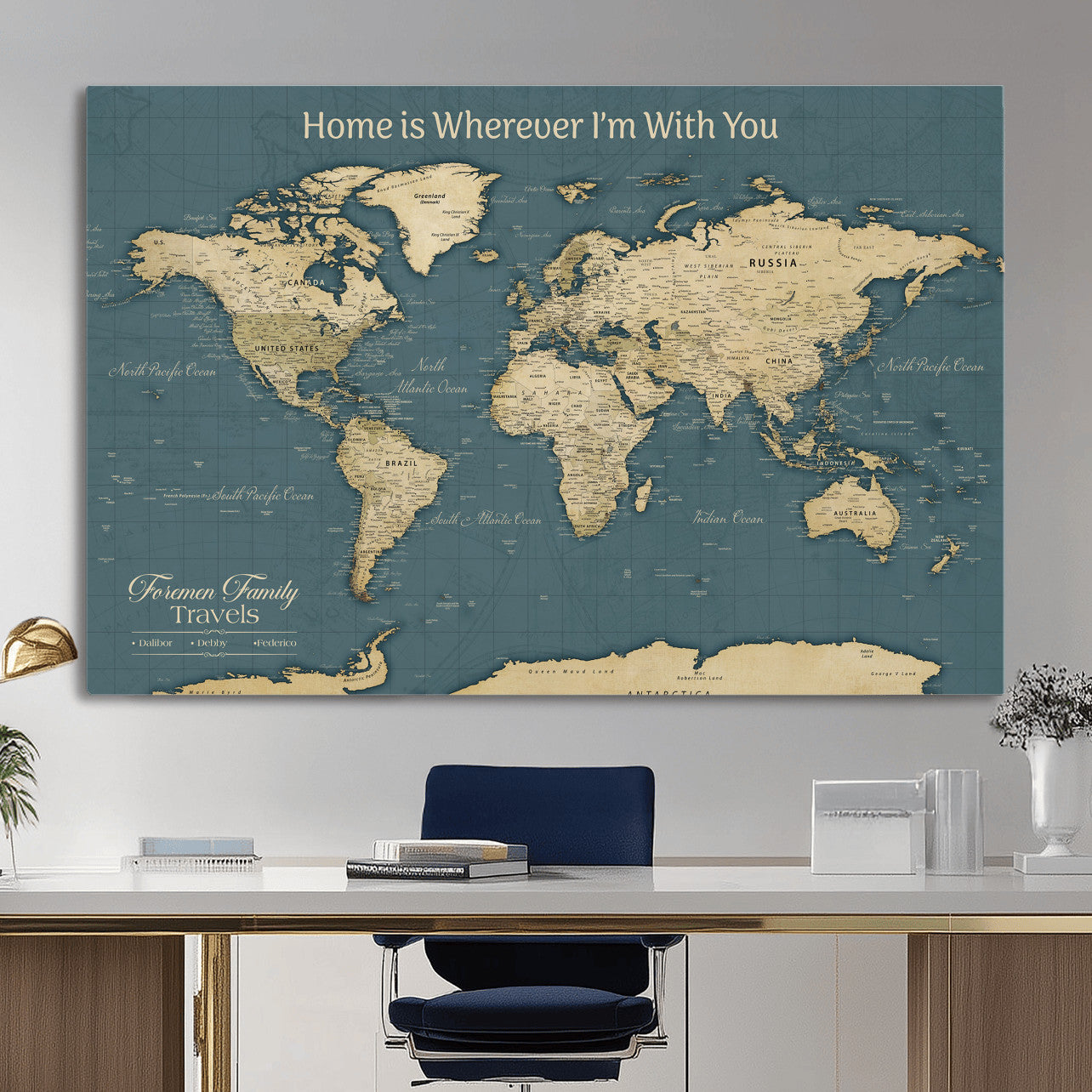 15936891-MGV-CV-36X24 - Custom Push Pin World Map Wall Art Canvas Print – Personalized Travel Tracker with Pins Framed Large for Home and Office Decor