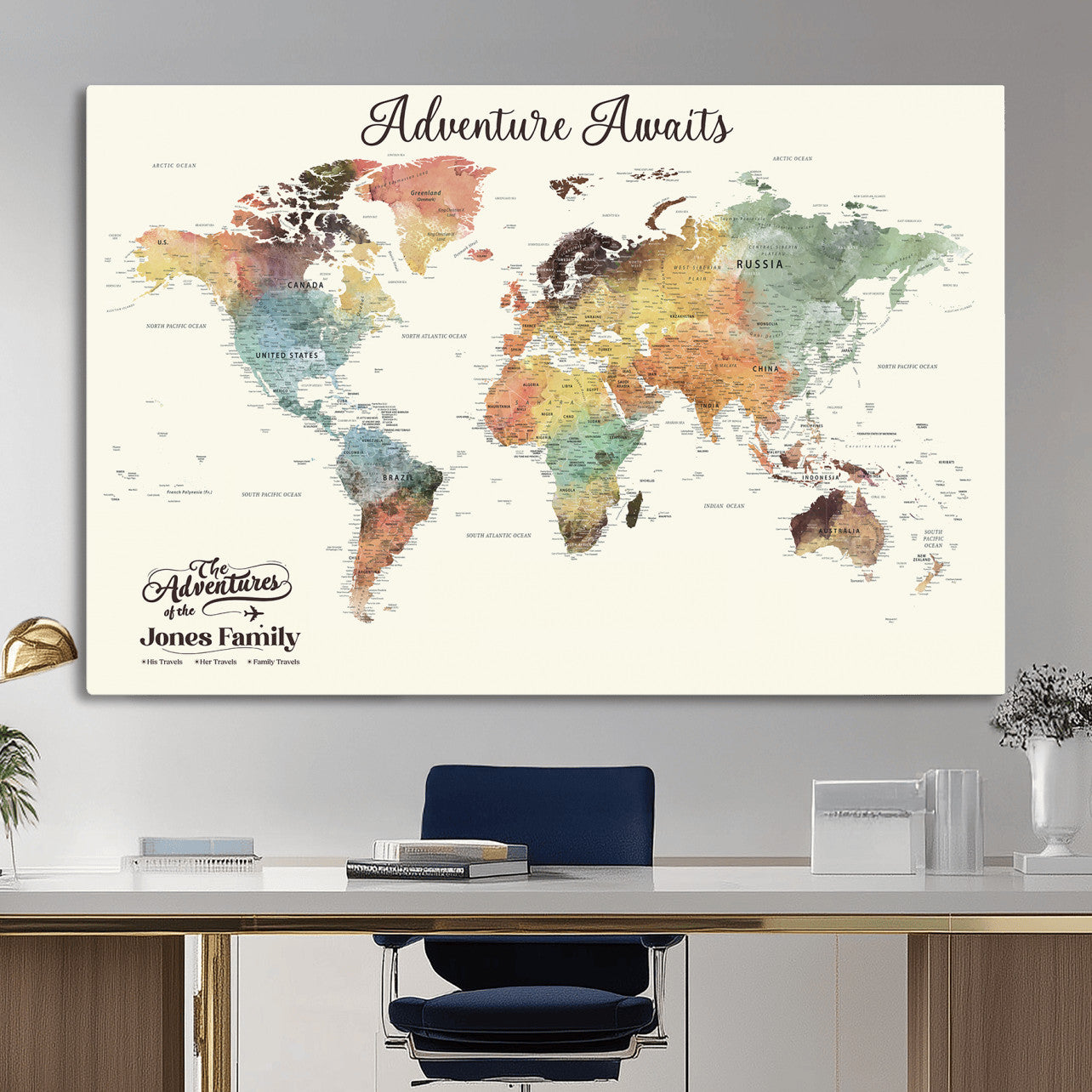 73360781-MGV-CV-36X24 - Custom Push Pin World Map Wall Art Canvas Print – Personalized Travel Tracker - NEWMAP-7