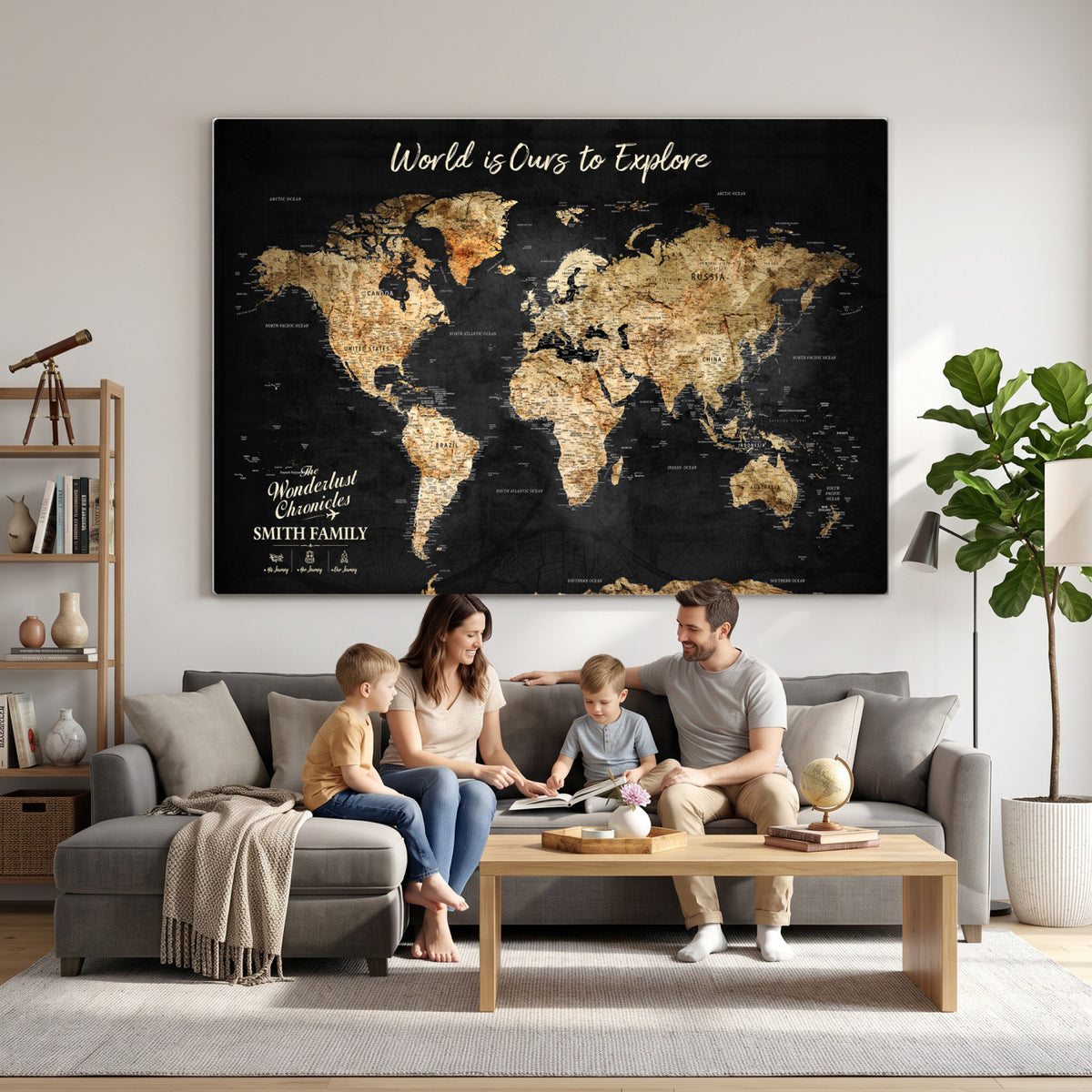 73732636-MGV-CV-36X24 - Custom Push Pin World Map Wall Art Canvas Print – Personalized Travel Tracker with Pins Framed Large for Home and Office Decor