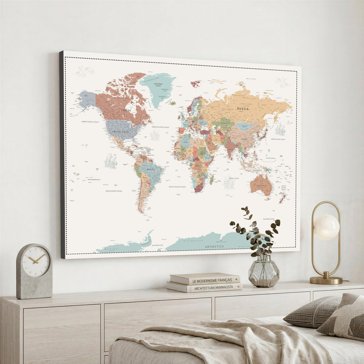 63447567-MGV-CV-36X24 - Pastel Colors World Map Wall Art Canvas Print