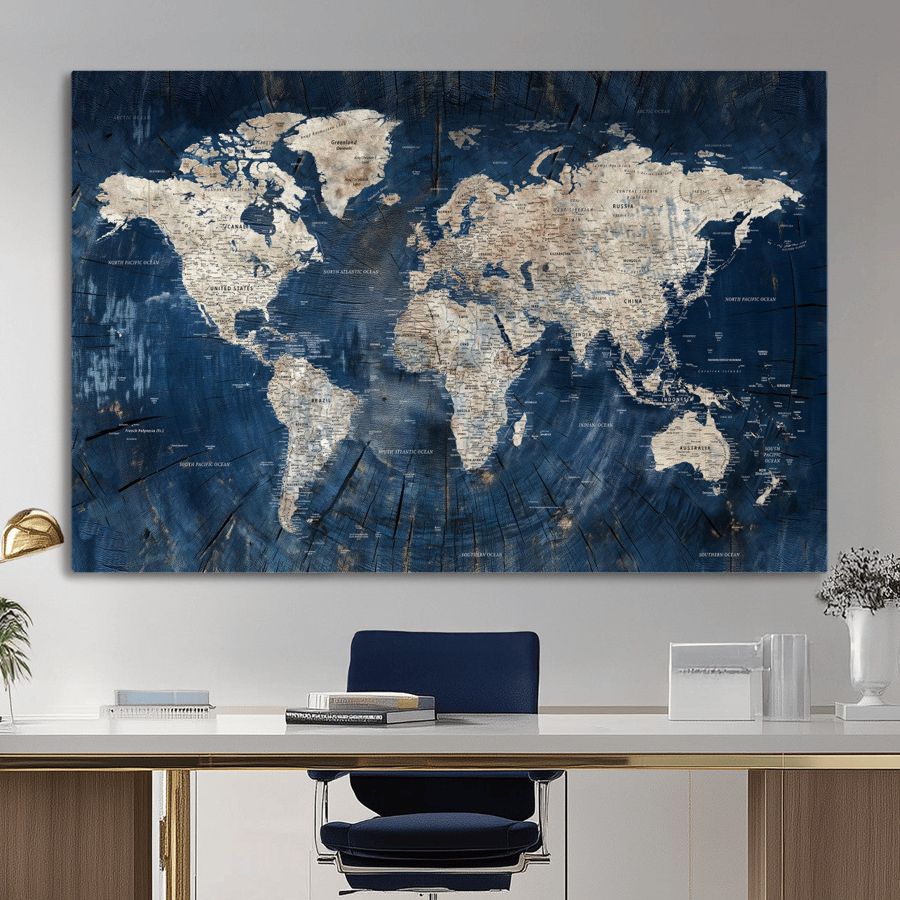 56126010-MGV-CV-36X24 - World Map Wall Art Canvas Print, Modern Decorative Framed Map Artwork Prints for Living Room, Office, Bedroom Wall Decor
