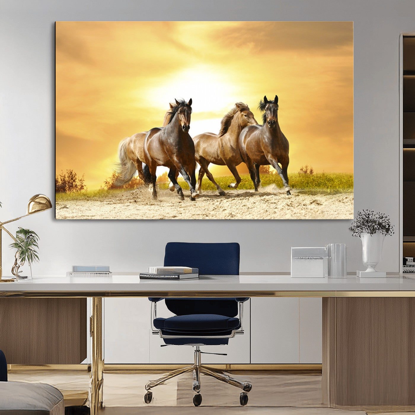 44763-MGV-CV-36X24-Wild Horses Wall Art Canvas Print – Framed Galloping Herd Animal Artwork for Home, Office, Living Room, Guest Room
