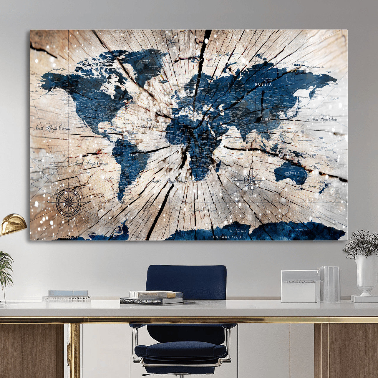 19478704-MGV-CV-36X24 - World Map Wall Art Canvas Print, Modern Decorative Framed Map Artwork Prints for Living Room, Office, Bedroom Wall Decor