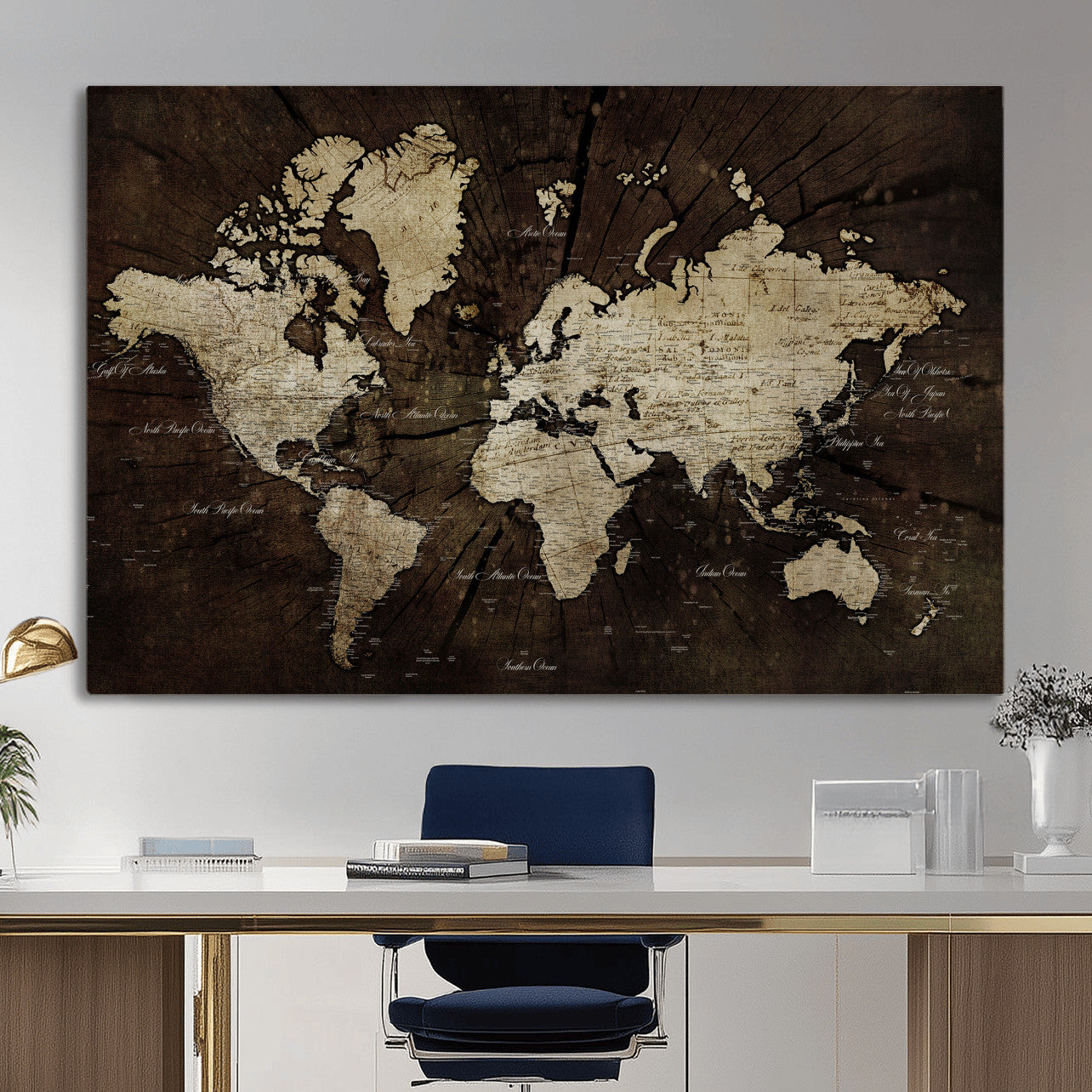 40991509-MGV-CV-36X24 - World Map Wall Art Canvas Print, Modern Decorative Framed Map Artwork Prints for Living Room, Office, Bedroom Wall Decor