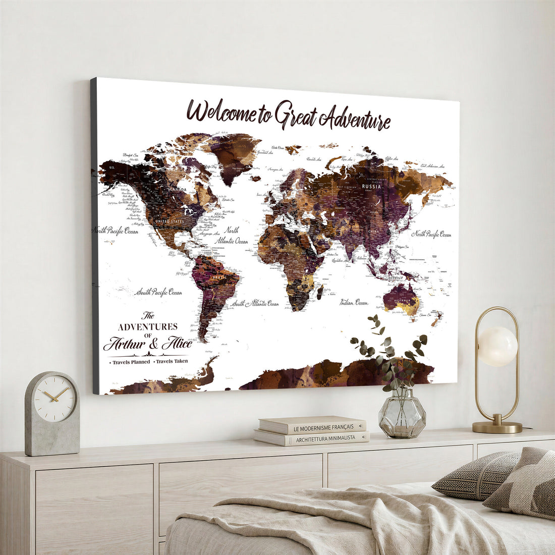 Custom Push Pin World Map Wall Art Canvas Print | Personalized Travel Map