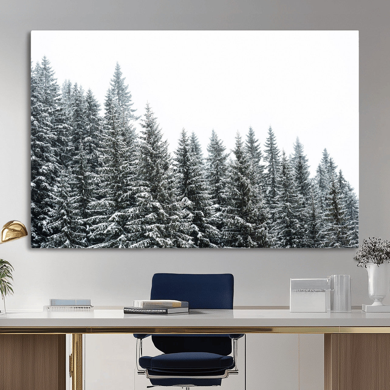69566941-MGV-CV-36X24 - Misty Mountain Forest Canvas Print, Foggy Pine Trees Nature Wall Art, Framed Canvas Ready to Hang