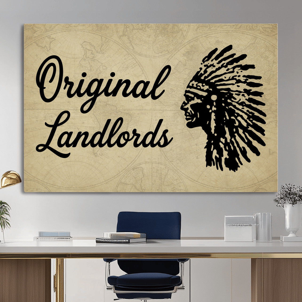 56844712-MGV-CV-36X24 - Original Landlords Wall Art Canvas Print, Native American Silhouette Artwork, Framed Wall Art Ready to Hang