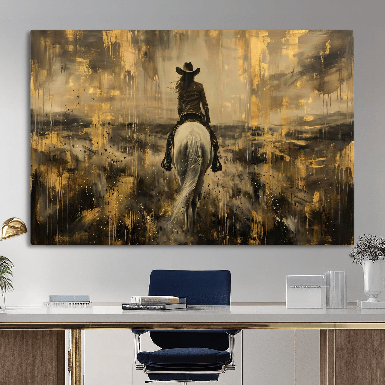 20465530-MGV-CV-36X24 - Cowgirl Wall Art Canvas Print, Western Horse Rider Wall Art, Framed Wall Art Ready to Hang