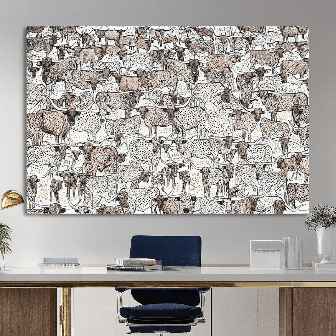 49200255-MGV-CV-36X24 - Farmhouse Animals Wall Art Canvas Print - Abstract Farm Animal Drawing Mid-Century Wall Art for Cabin Decor